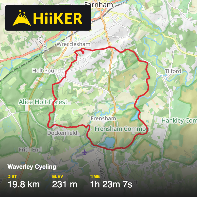 A map preview of the recording Waverley Cycling.