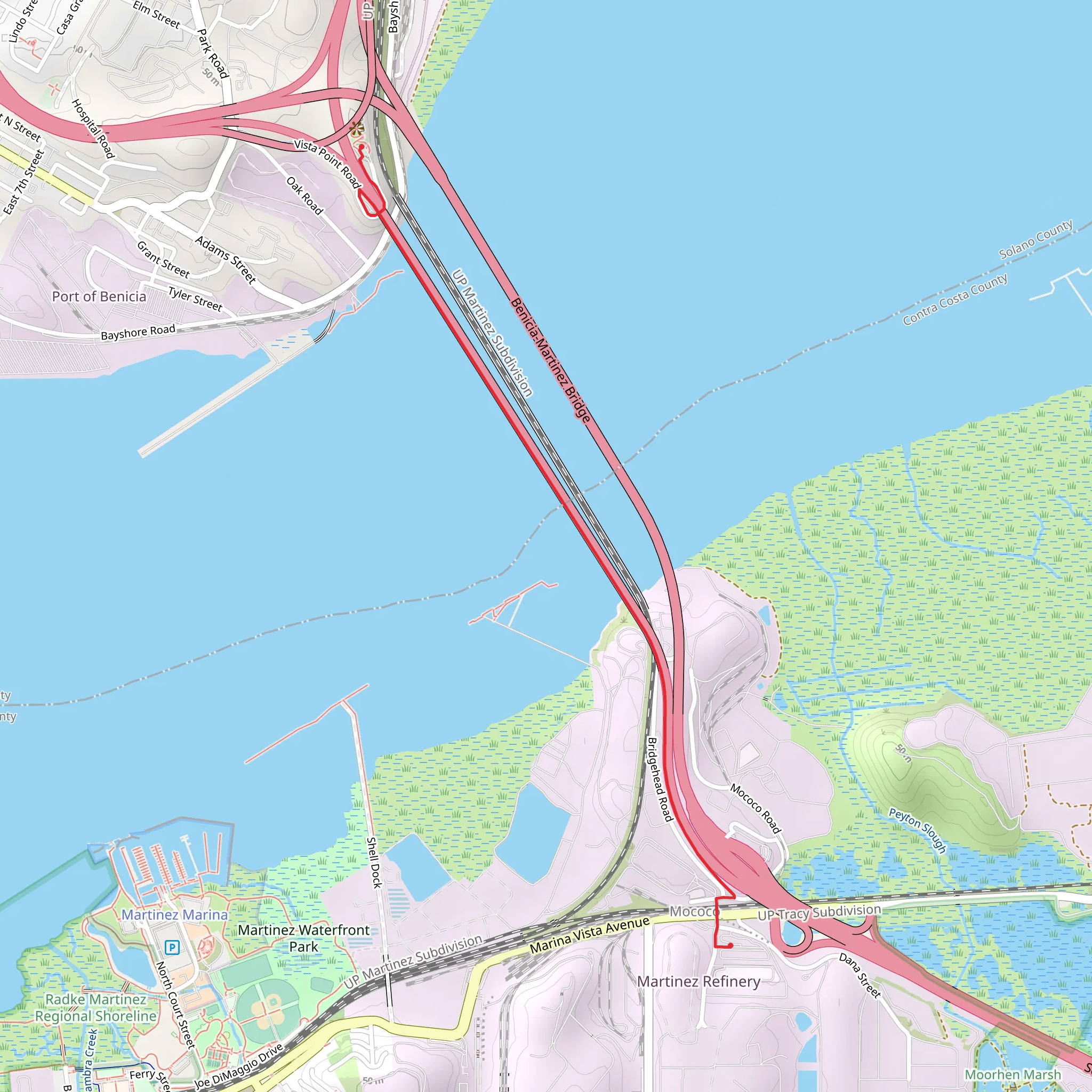 Benicia Bridge Vista Point and Bay Area Ridge Trail mobile static map
