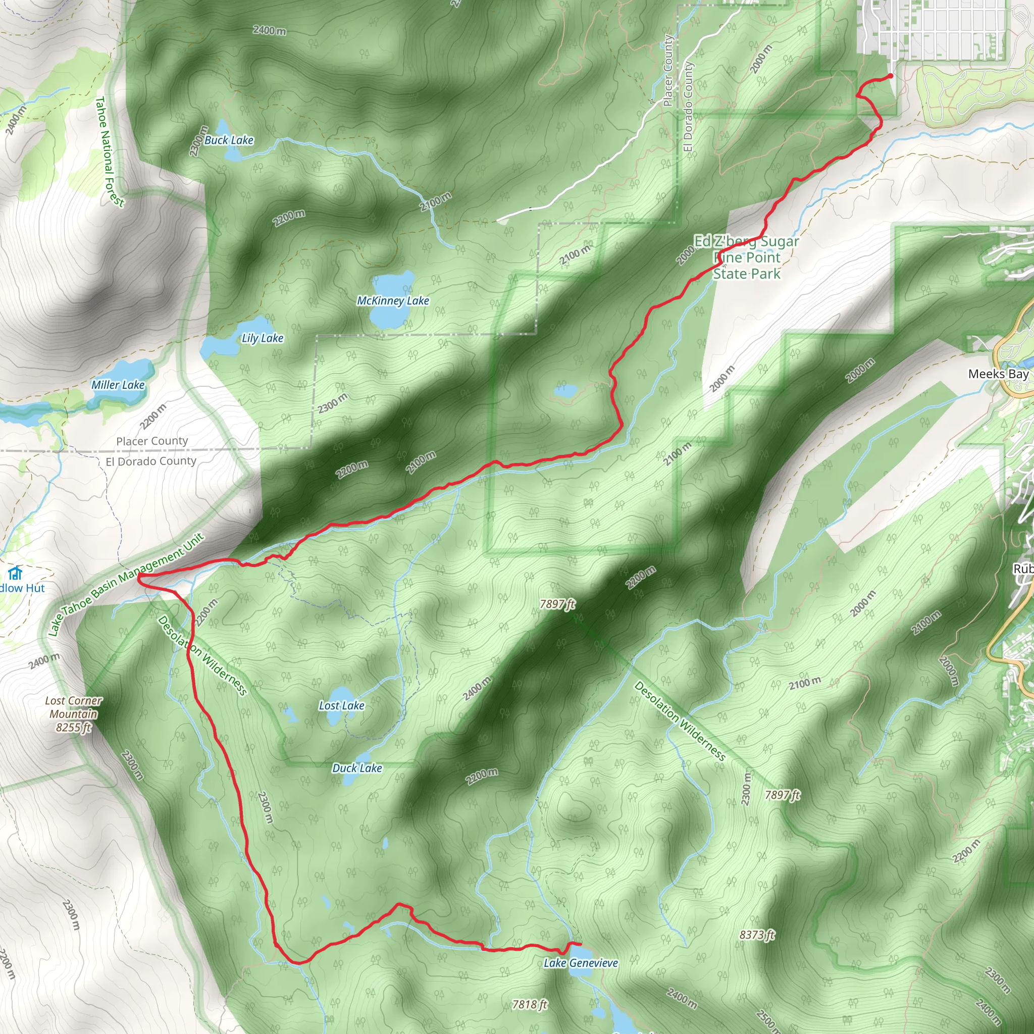 Lake Genevieve via North Fire Road mobile static map