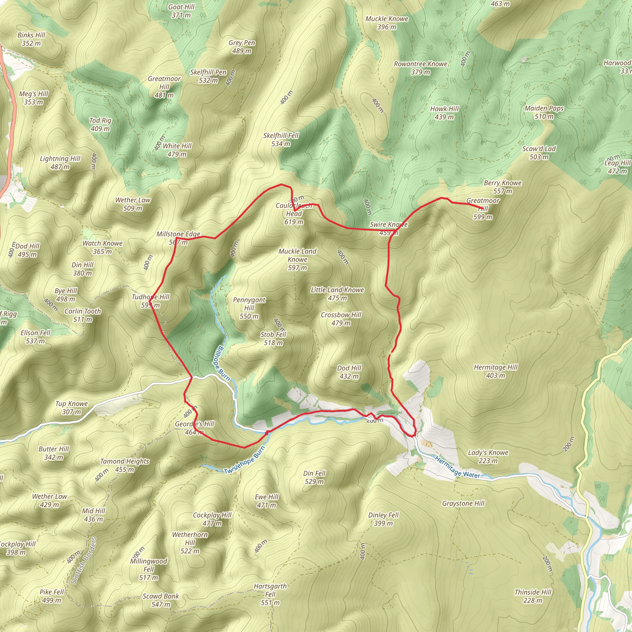 Cauldcleuch Head and Greatmoor Hill Loop mobile static map