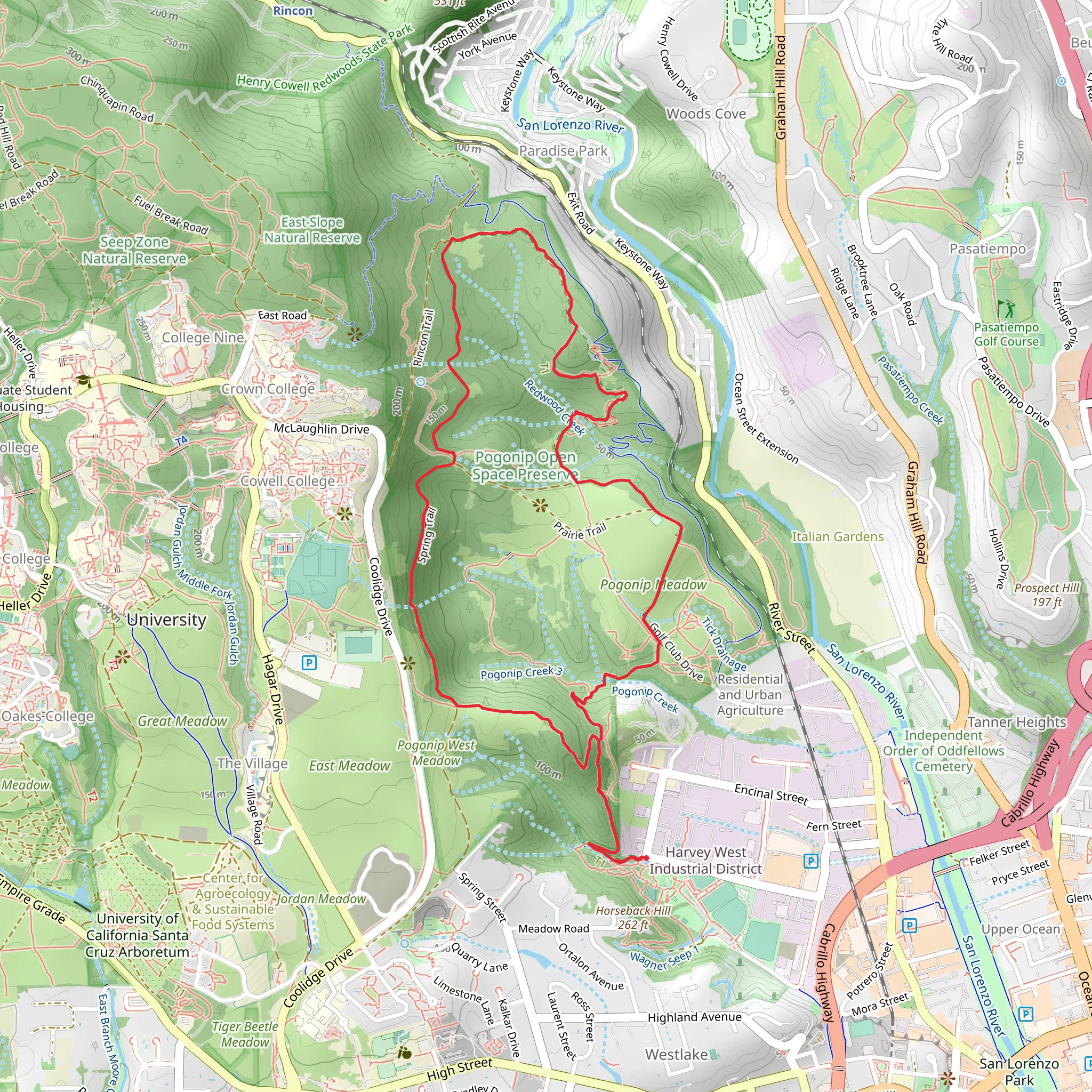 Spring Trail , Fern Trail and Harvey West Trail Loop mobile static map
