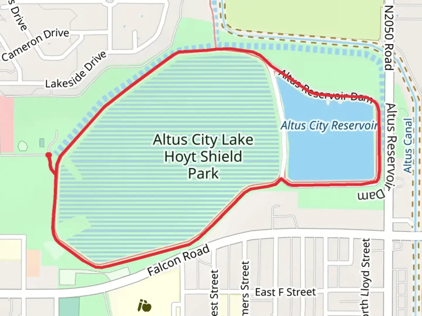 An image depicting the trail Altus Lake Reservoir and Altus City Reservoir Loop and its surrounding area.