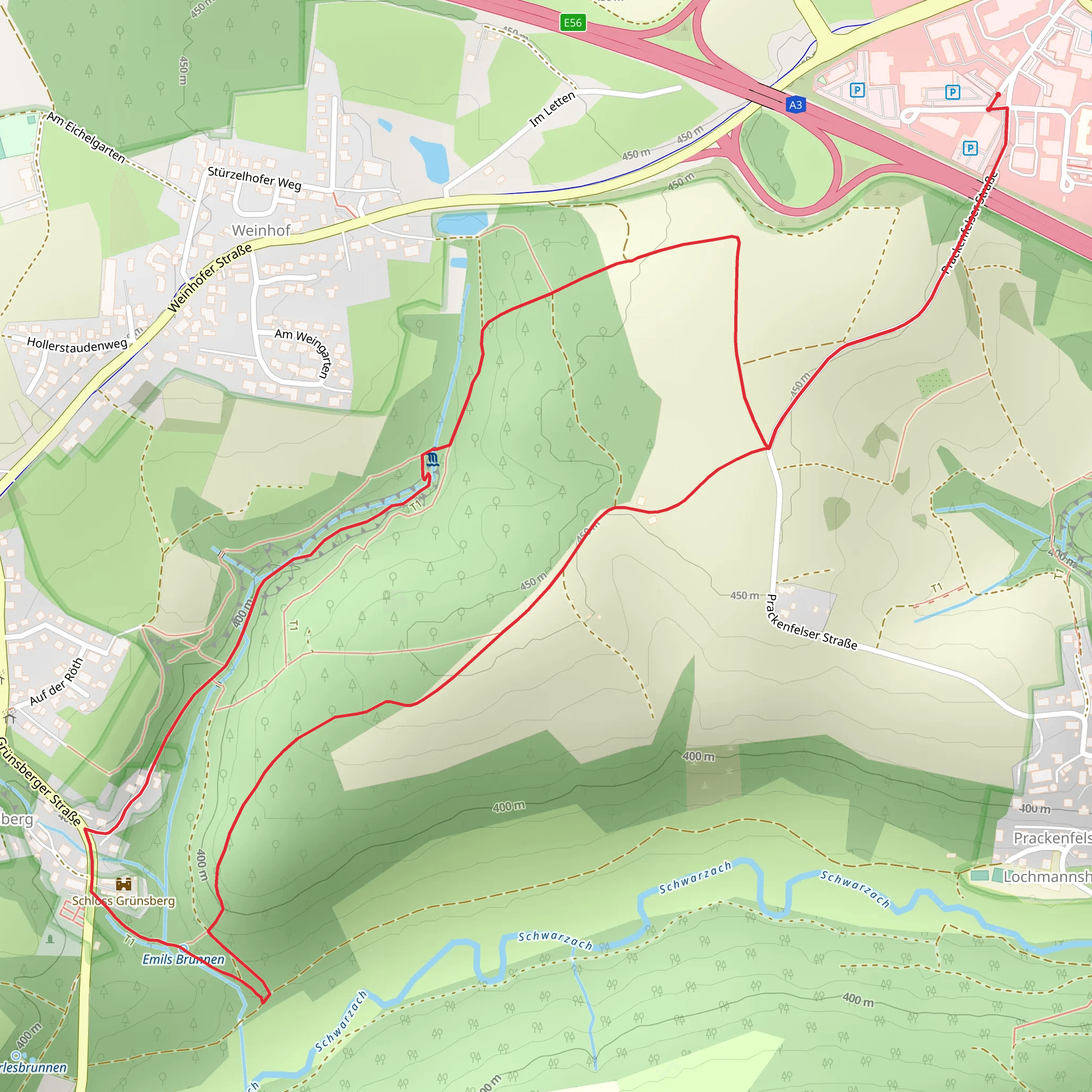 Schloss Grunsberg Loop via Teufelskirche mobile static map