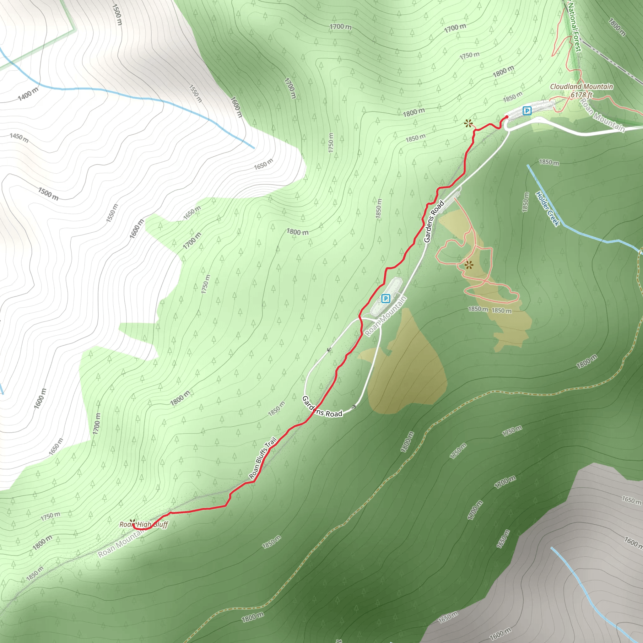 Roan High Bluff Trail mobile static map
