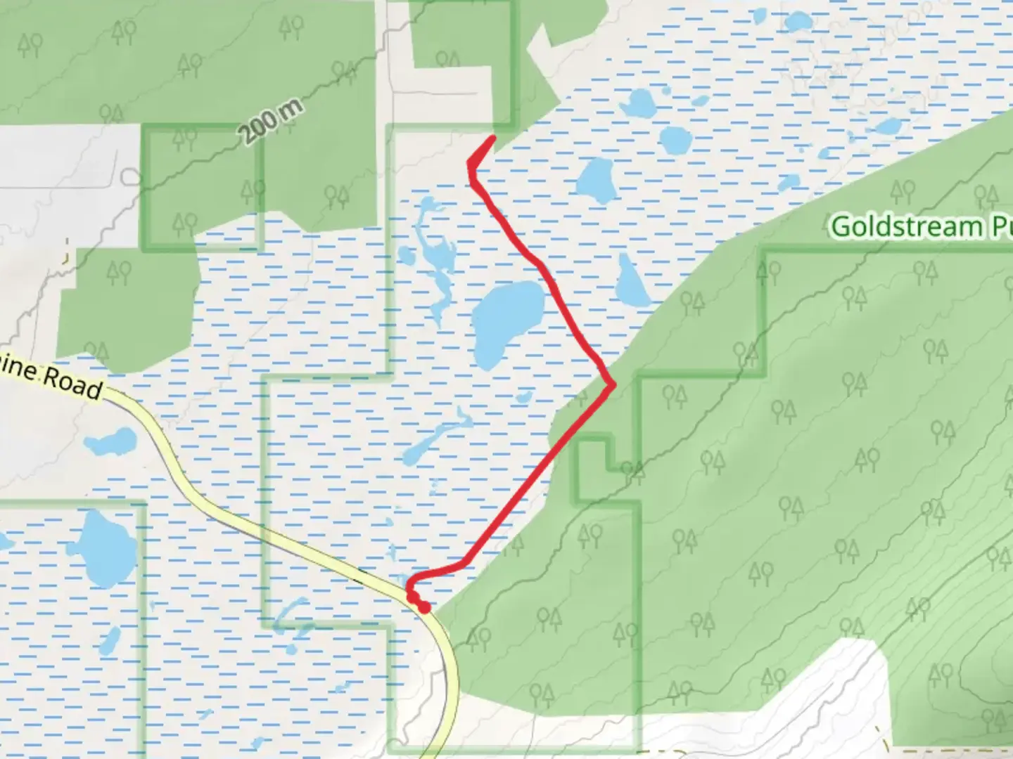 An image depicting the trail Winter Goldstream Trail Network and its surrounding area.