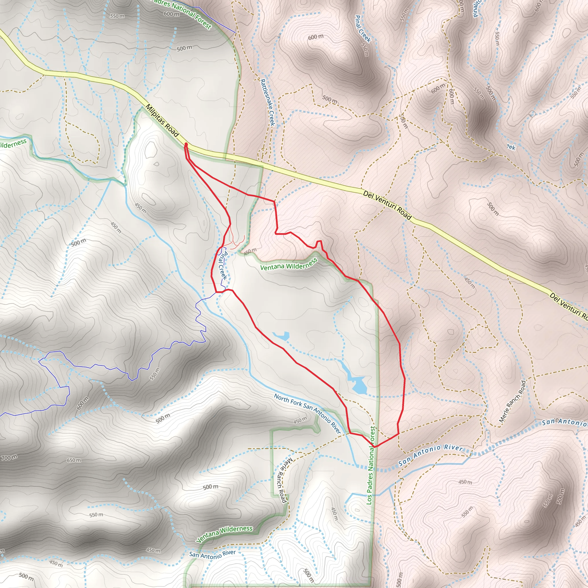 Loop beside North Fork San Antonio River mobile static map