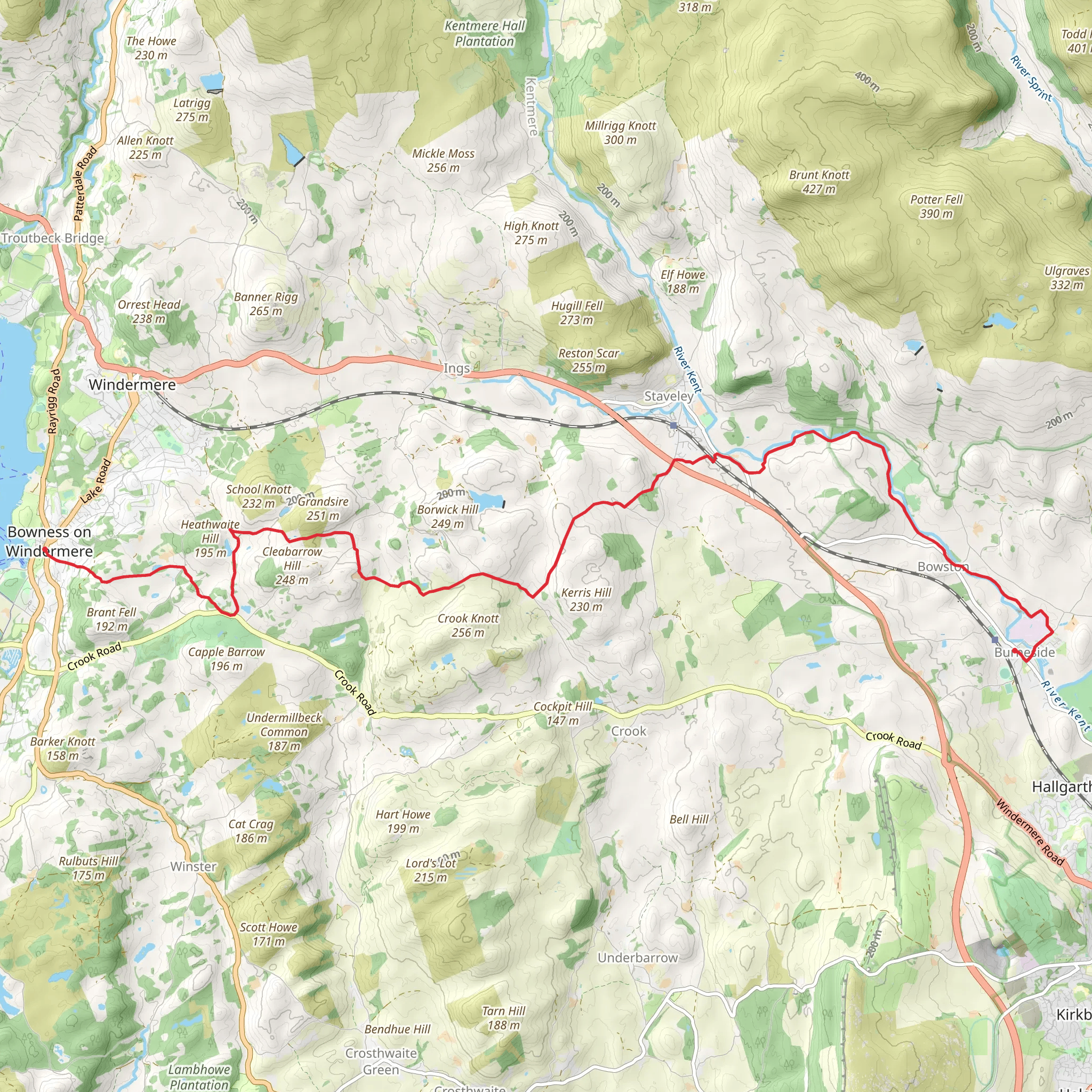 Burneside to Bowness On Windermere Walk mobile static map