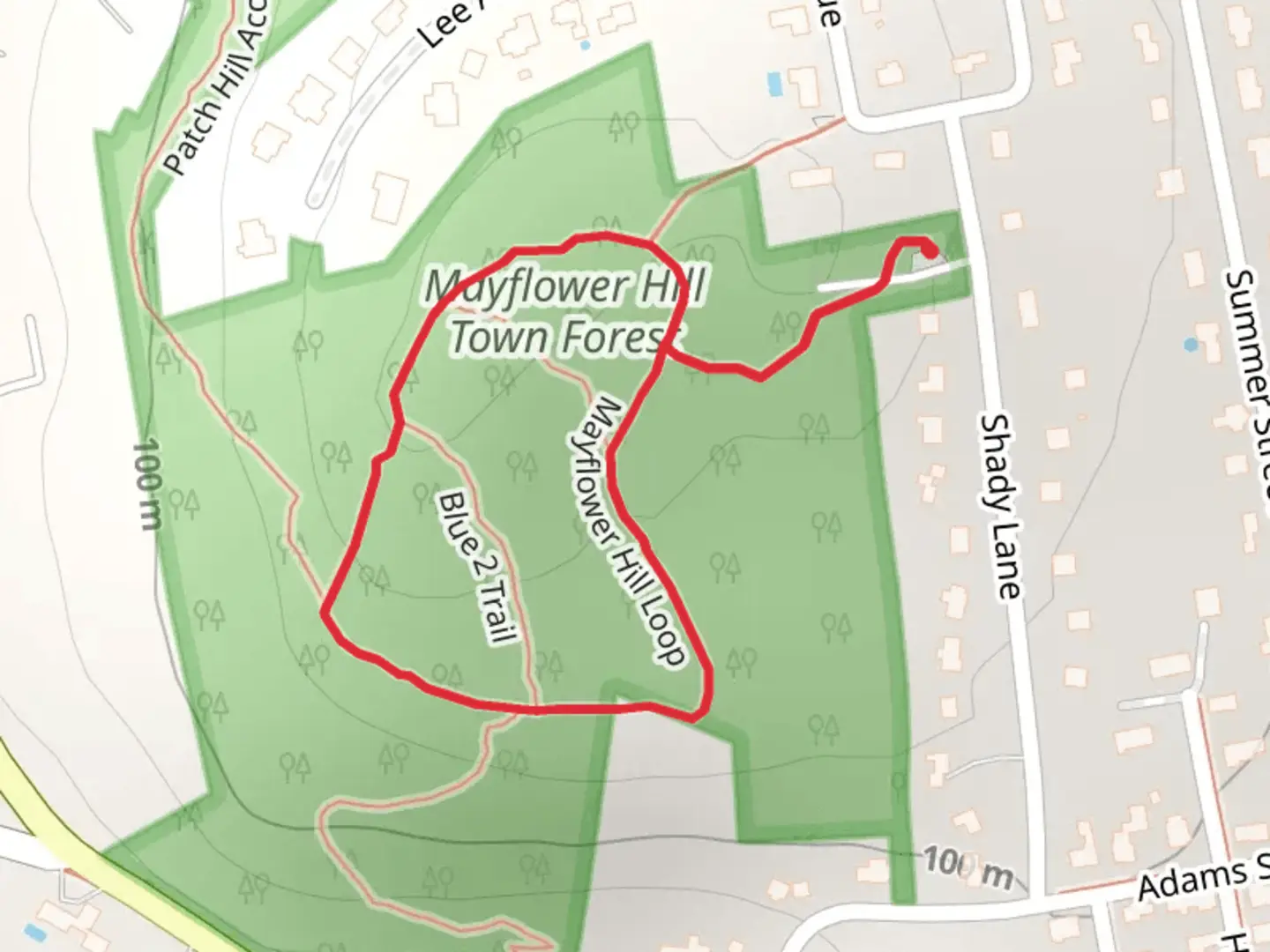 An image depicting the trail Mayflower Hill Loop via Shady Lane and its surrounding area.