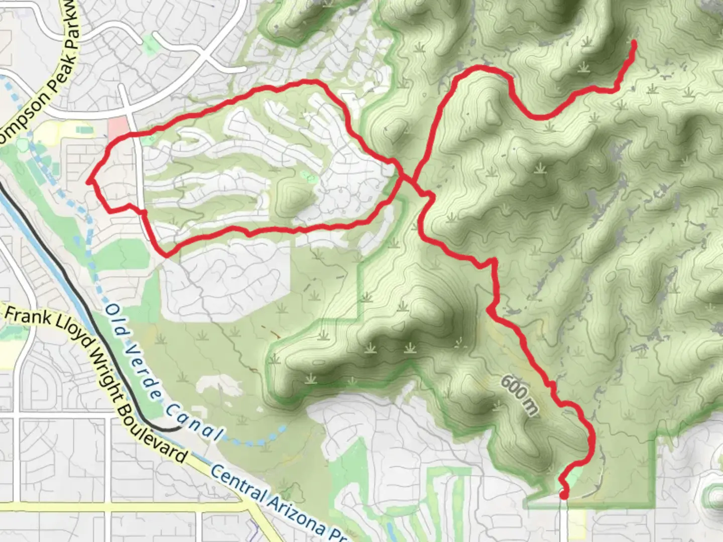 An image depicting the trail Lost Dog Wash, Quartz and Taliesin Loop Trail and its surrounding area.