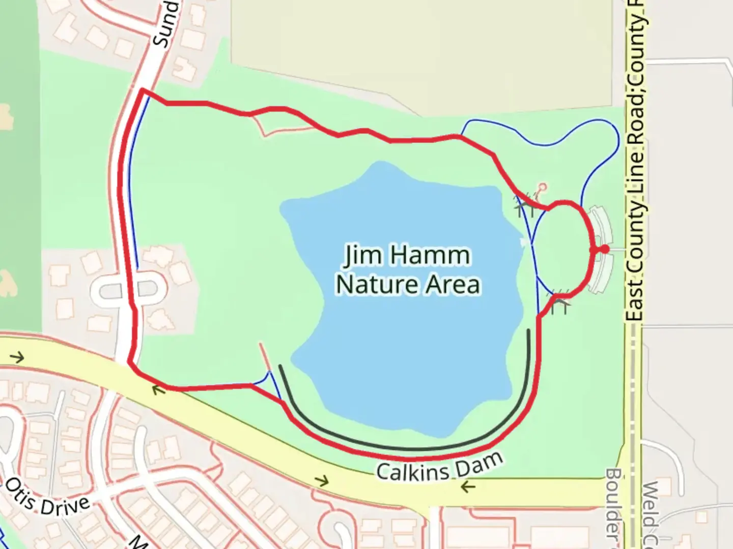 An image depicting the trail Calkins Reservoir Loop and its surrounding area.