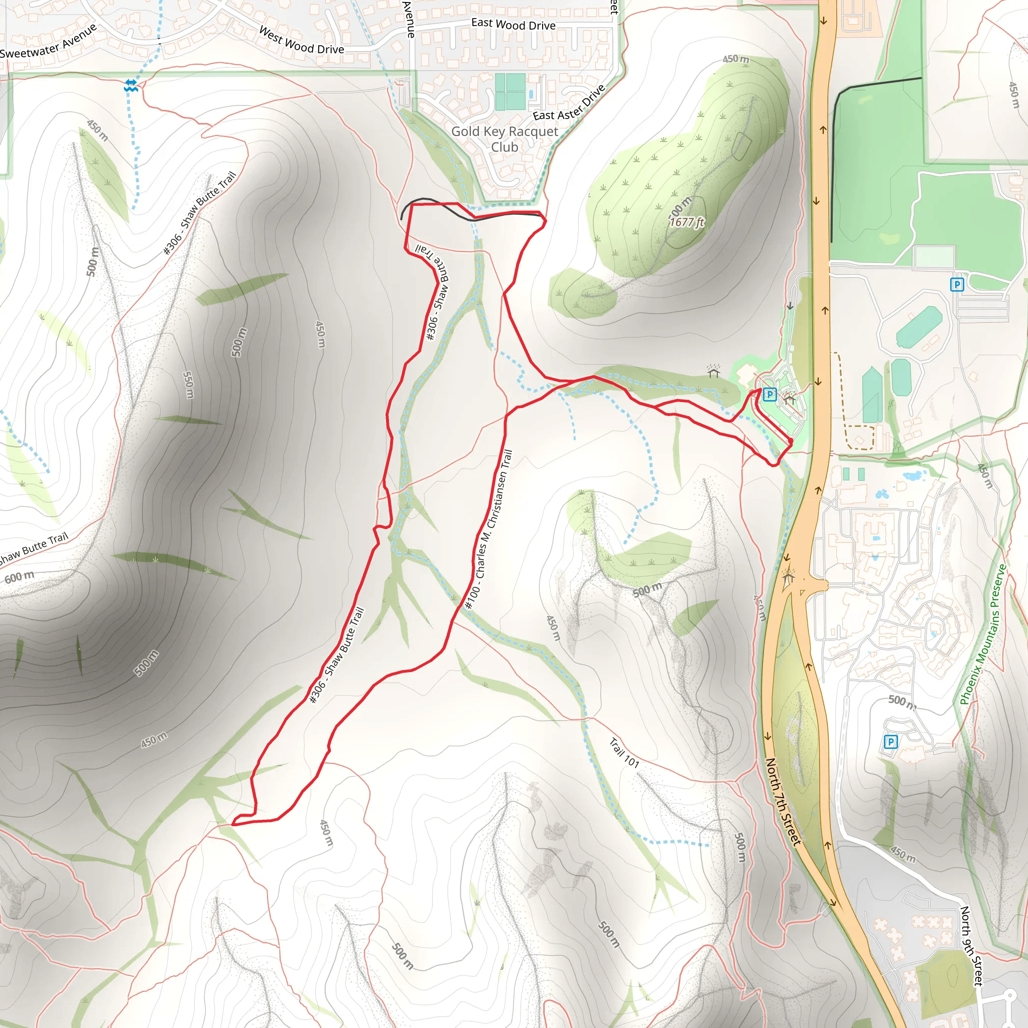 Charles M Christiansen Trail and Shaw Butte Trail mobile static map