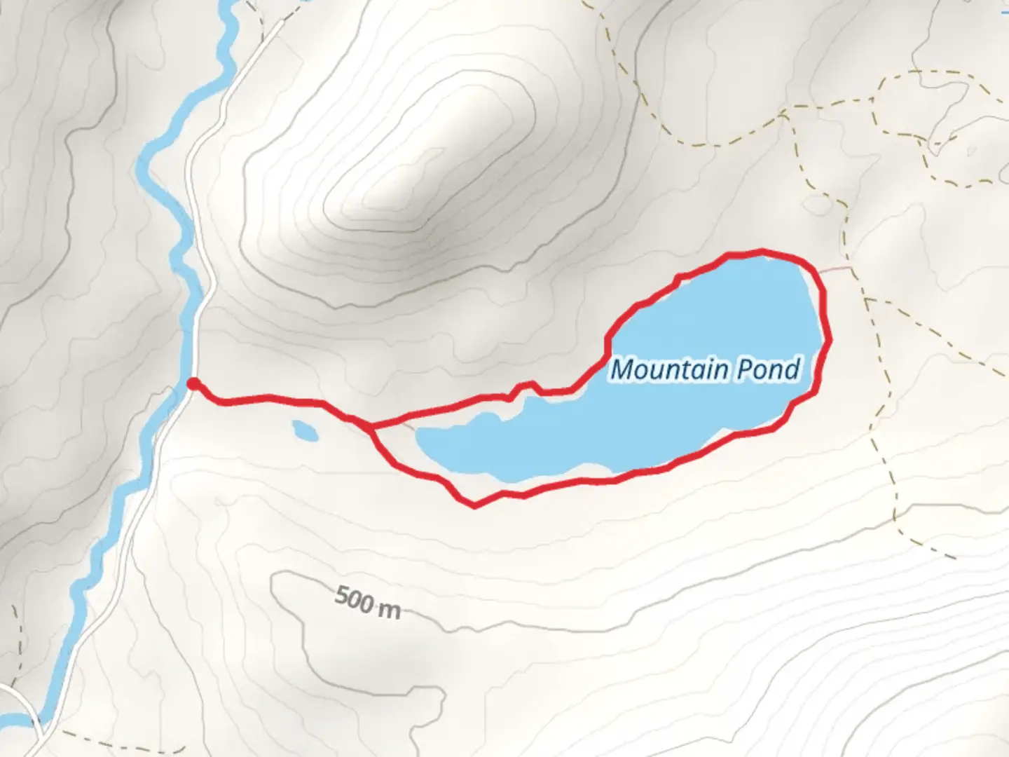 An image depicting the trail Mountain Pond Loop Trail from Slippery Brook Road and its surrounding area.