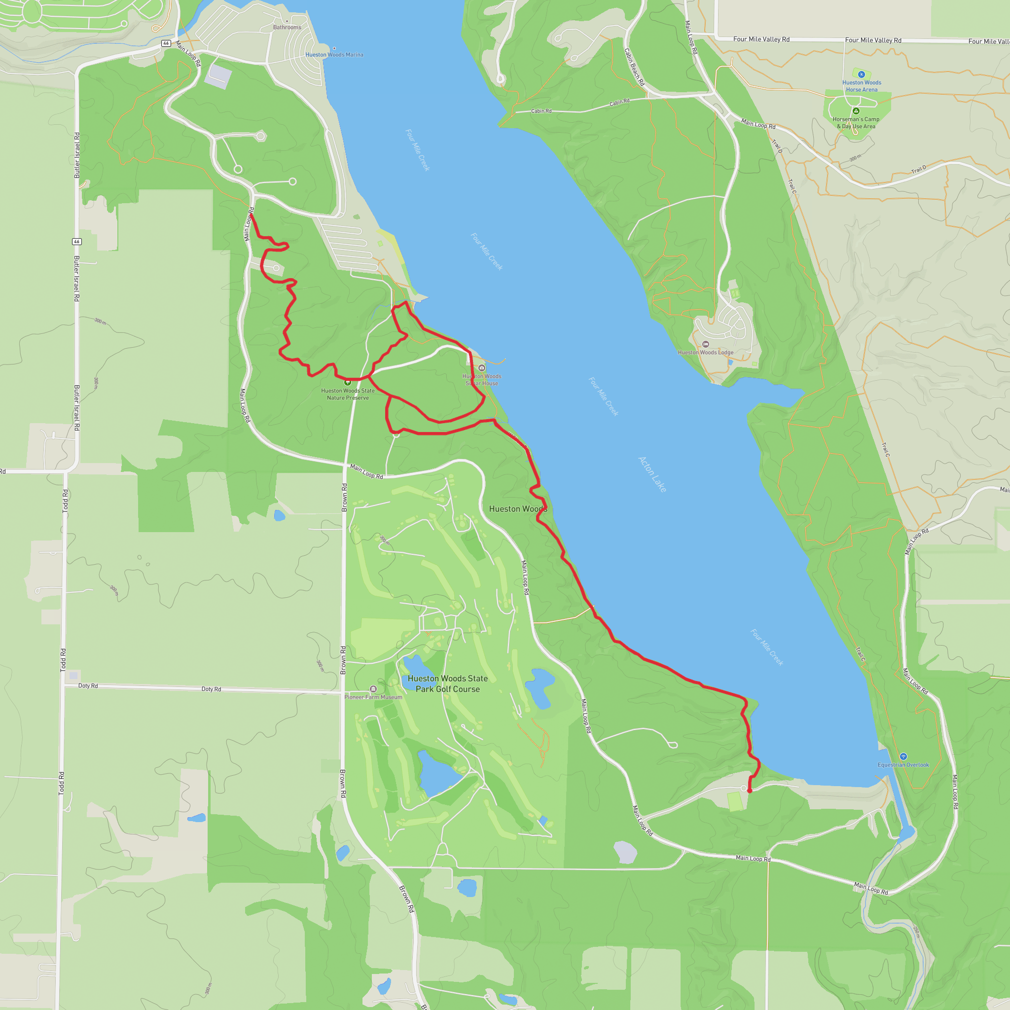 Acton Lake via W Shore Trail and Big Woods Trail mobile static map