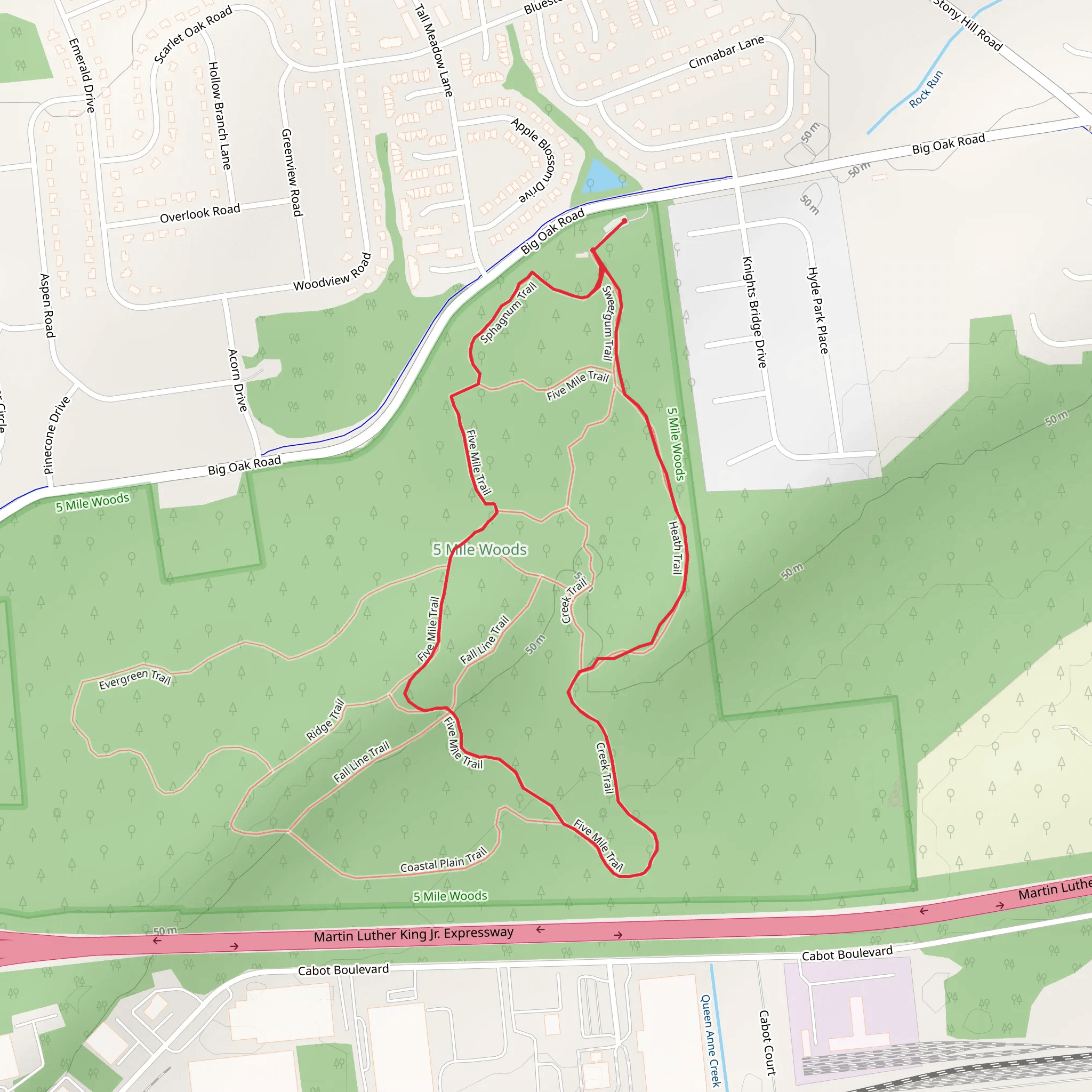 Heath and Five Mile Loop Trail mobile static map