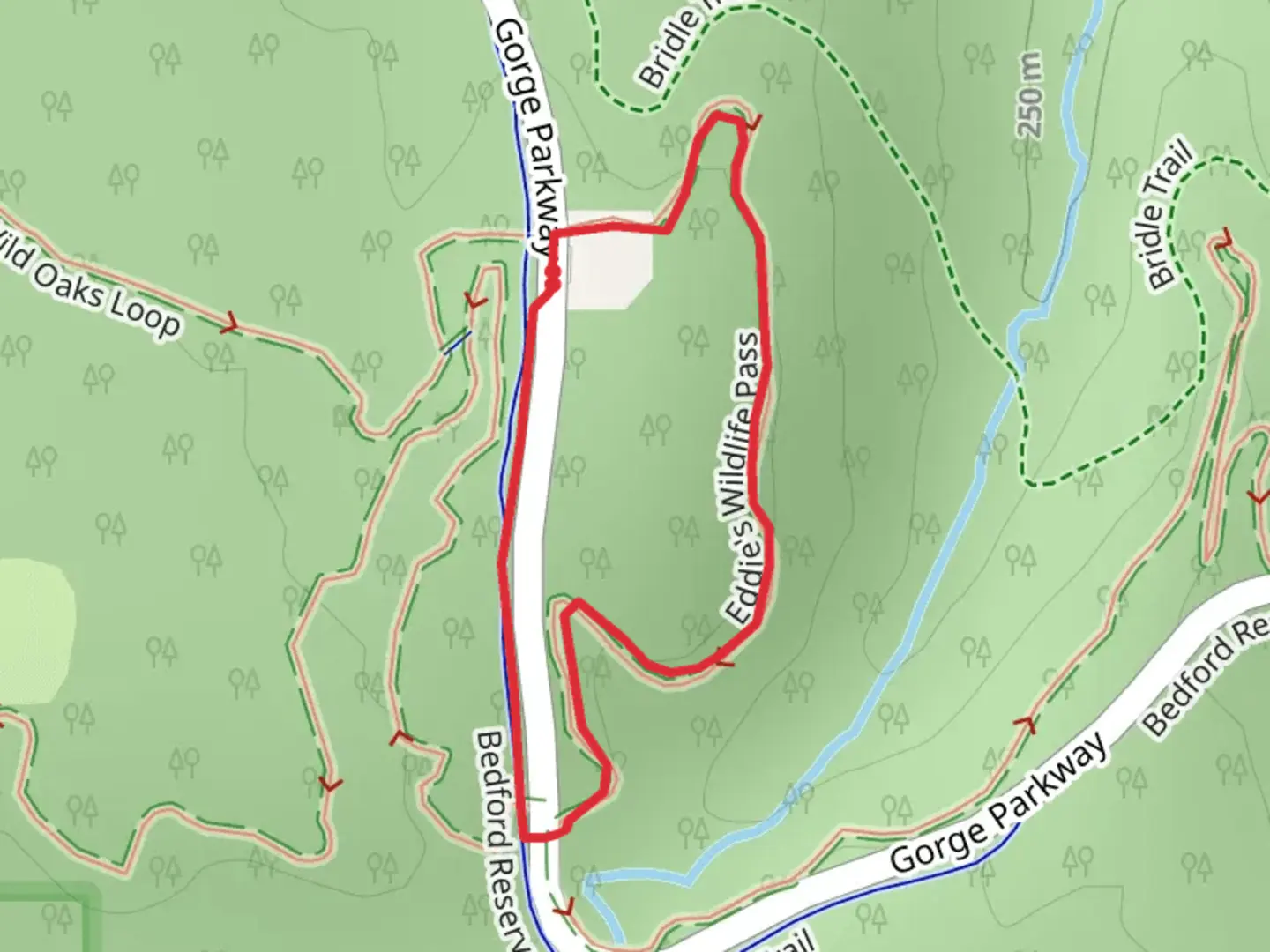 An image depicting the trail Eddie's Wildlife Pass Loop and its surrounding area.