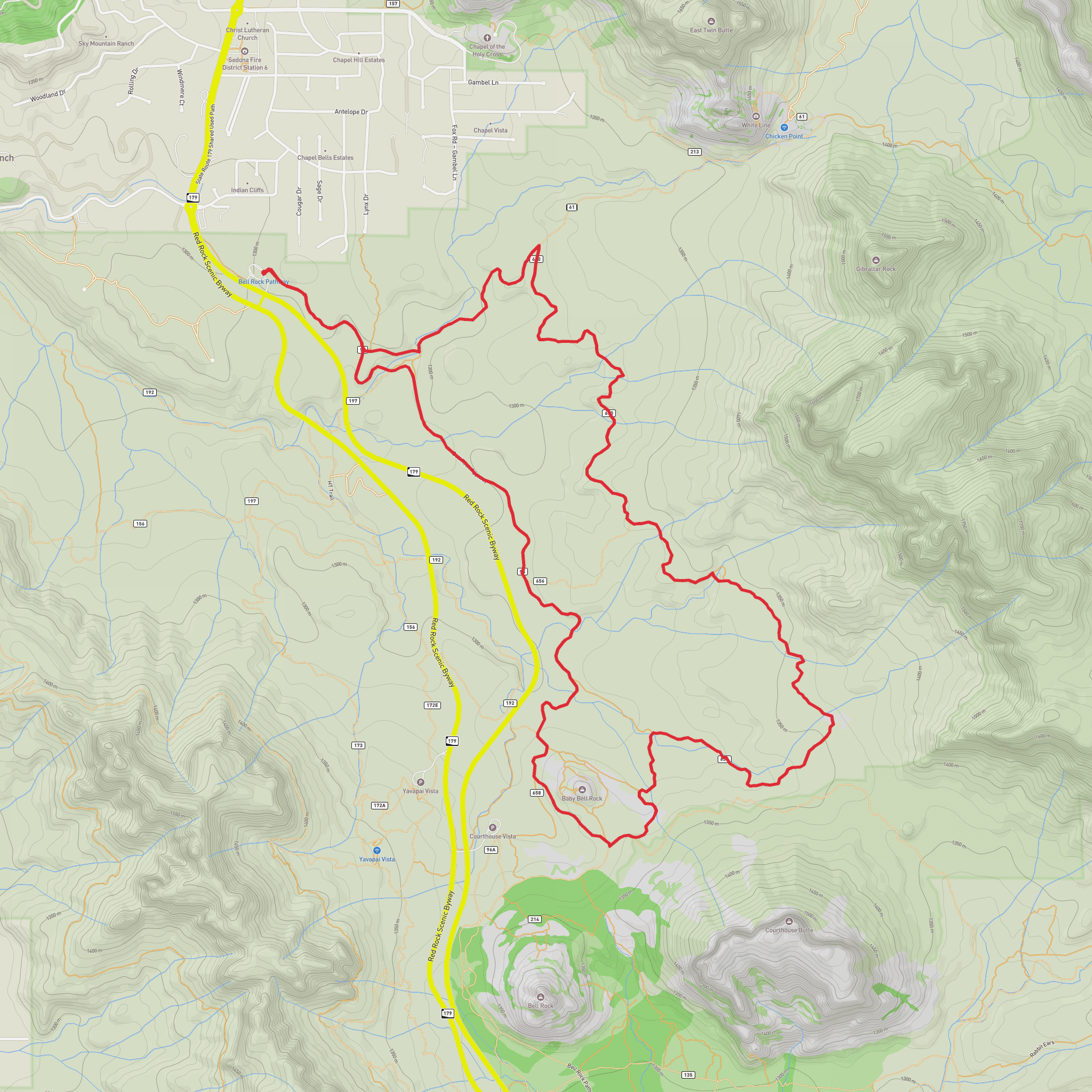 Bell Rock Pathway and Llama Loop Trail mobile static map
