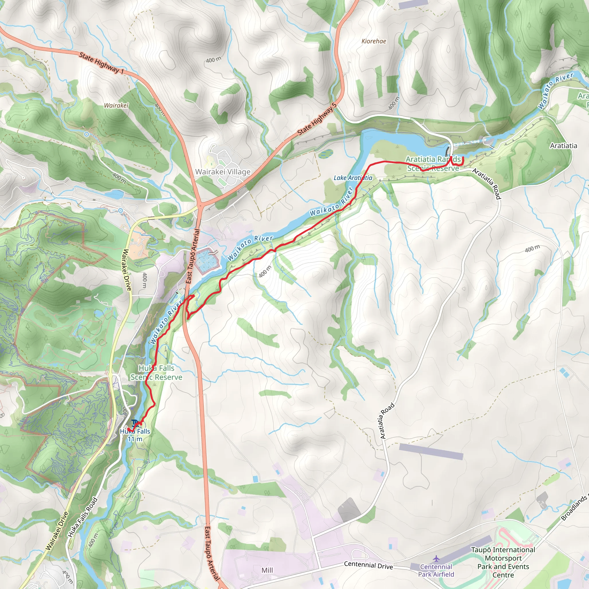 Huka Falls to Aratia Rapids mobile static map