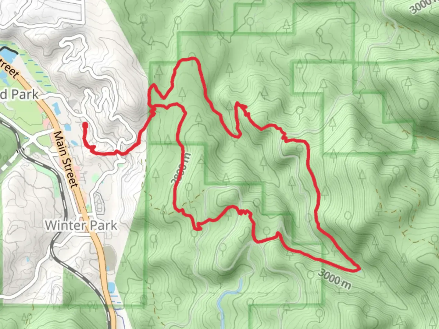An image depicting the trail Ditch Trail and Crosstrails Loop Trail and its surrounding area.