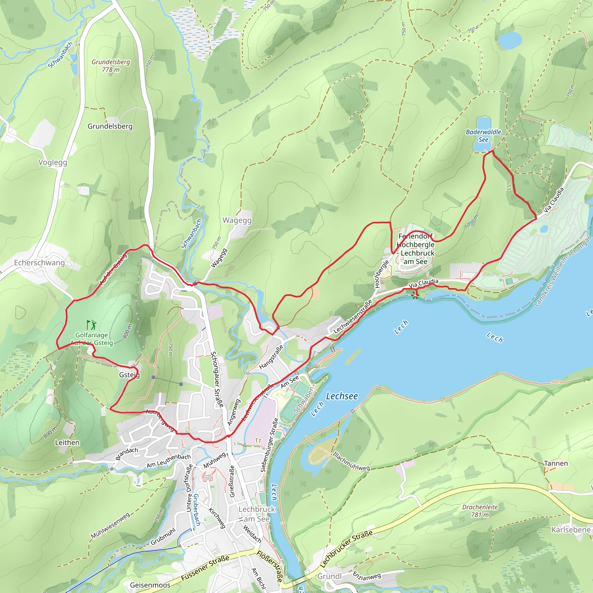 Lechsee and Aussichtsfloß Loop via Lechwiesenstrasse mobile static map