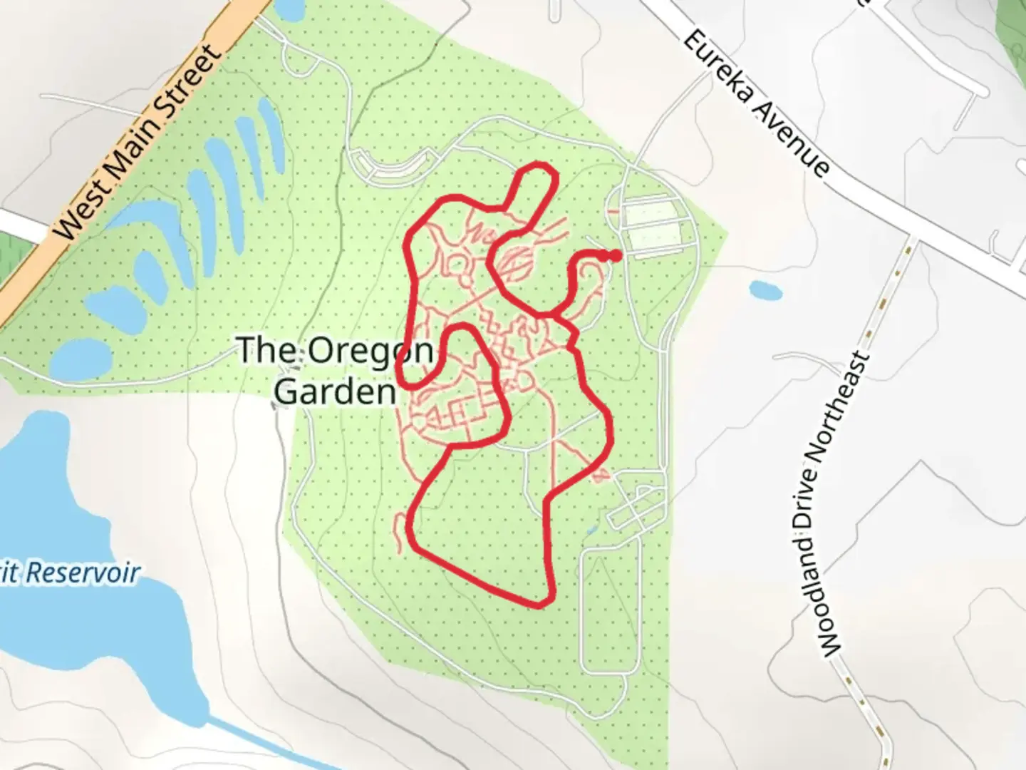 An image depicting the trail The Oregon Garden Loop and its surrounding area.
