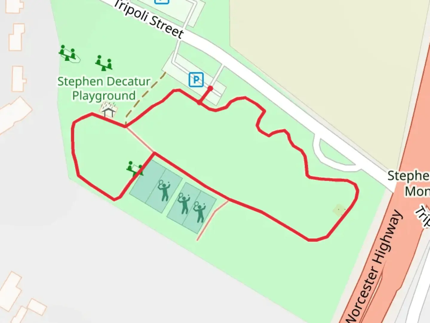 An image depicting the trail Stephen Decatur Park Loop and its surrounding area.