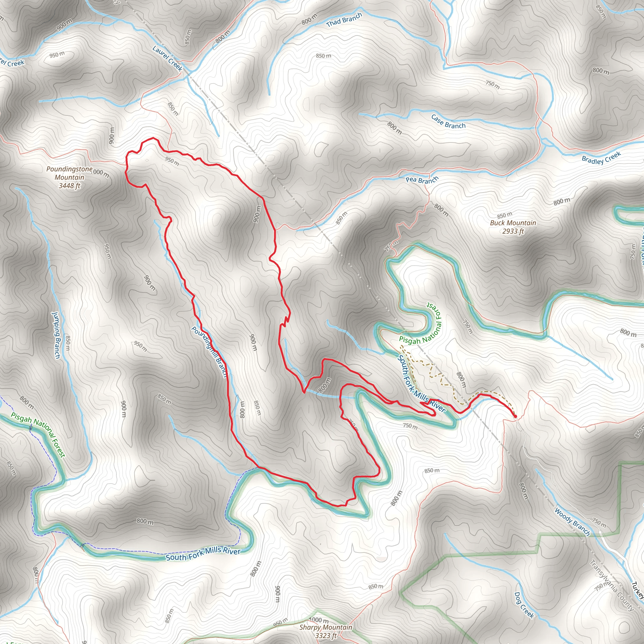 South Mills River Road, Pounding Mill and Mullinax Loop Trail mobile static map
