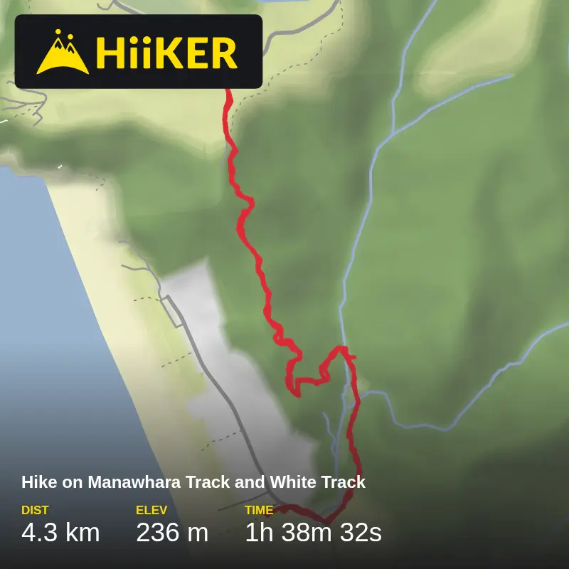 A map preview of the recording Hike on Manawhara Track and White Track.