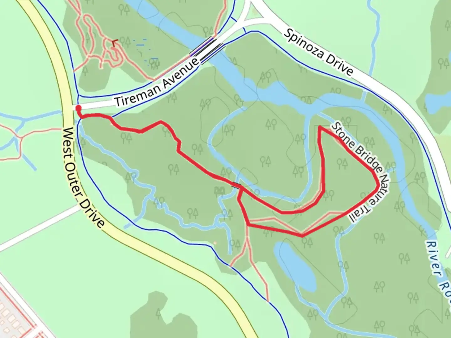 An image depicting the trail Stone Bridge Nature Loop Trail and its surrounding area.