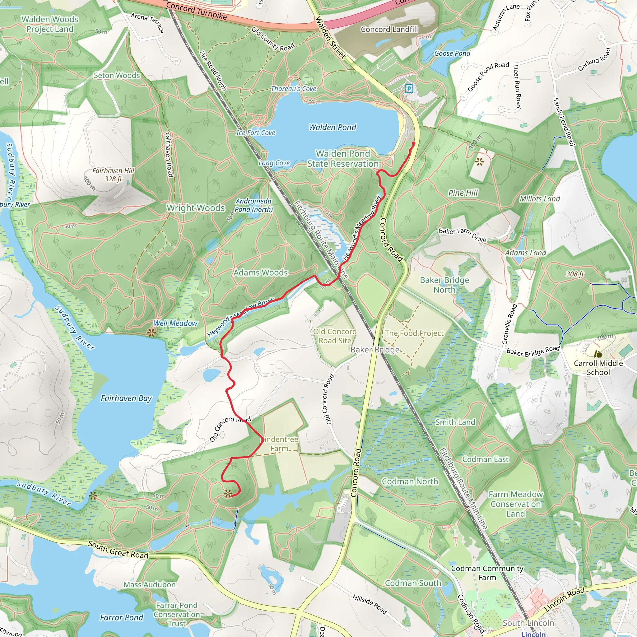 Mount Misery Trail from Walden Pond mobile static map