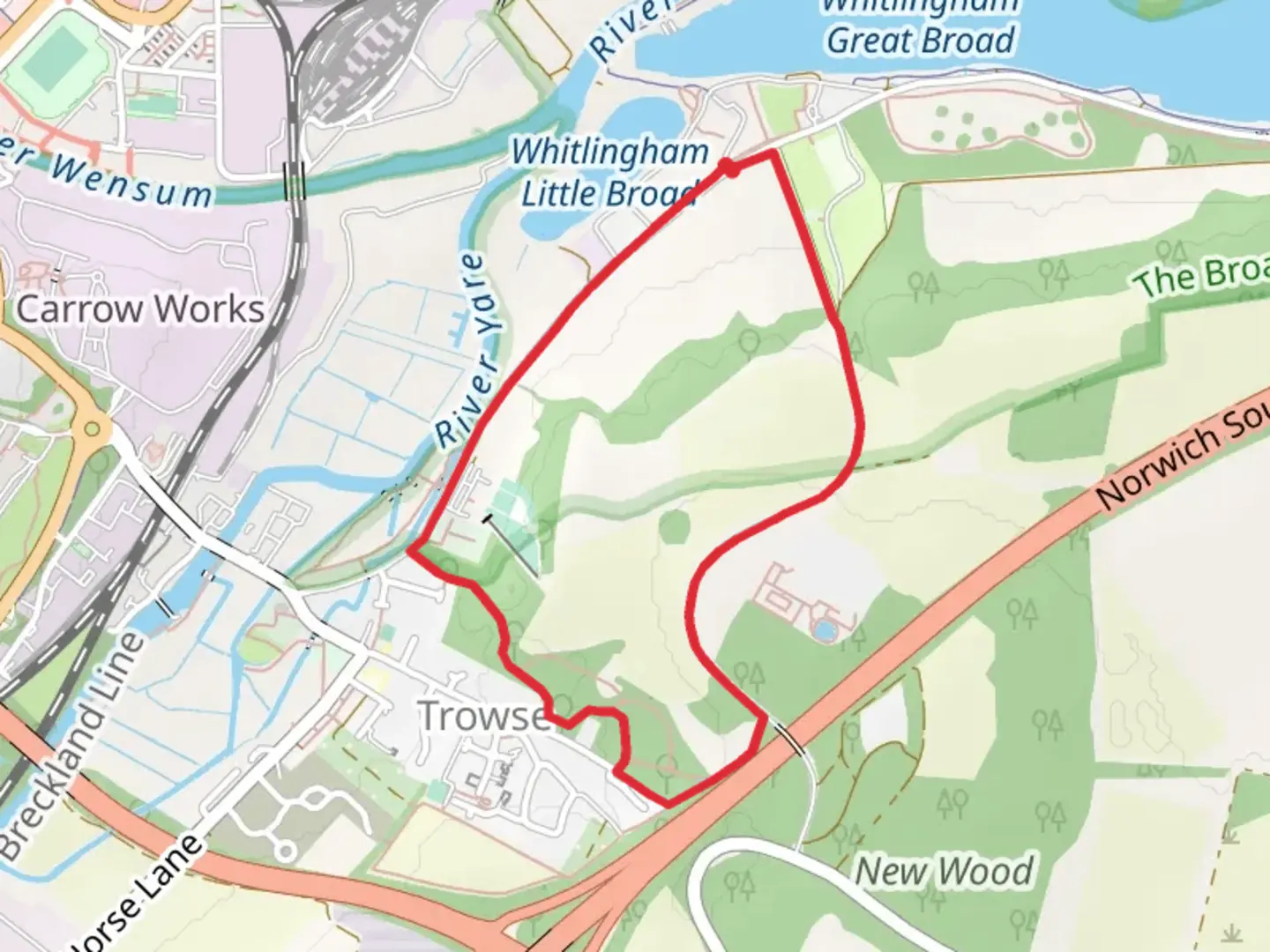 An image depicting the trail Wherryman's Way and Lime Tree Avenue Loop and its surrounding area.