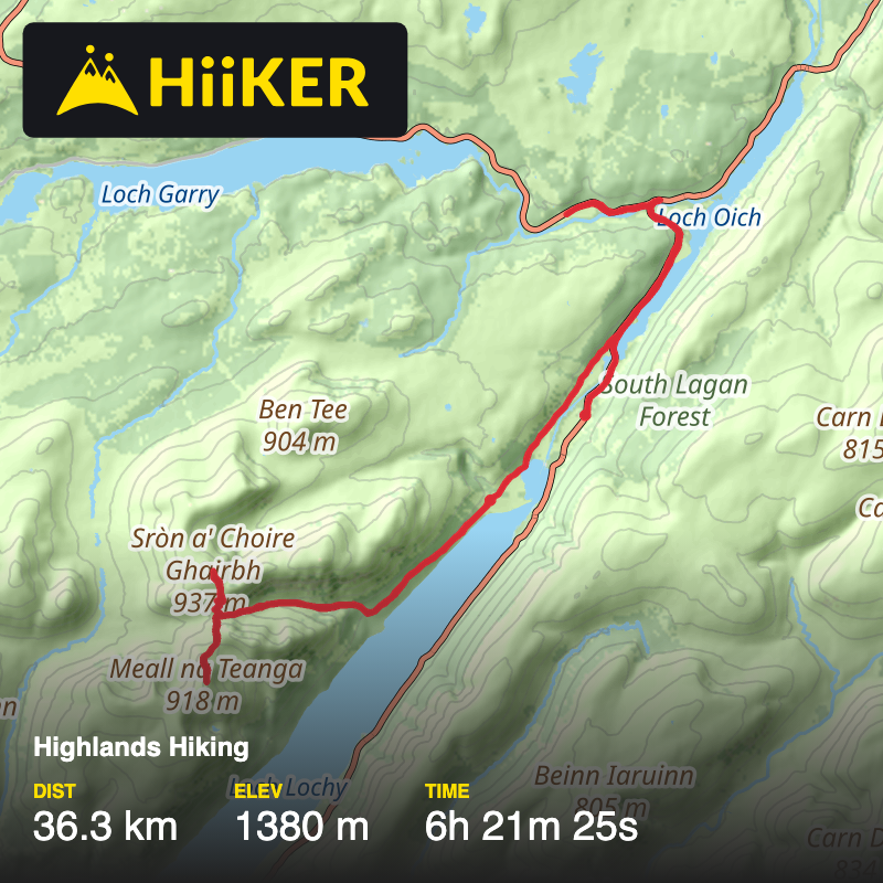 A map preview of the recording Highlands Hiking.