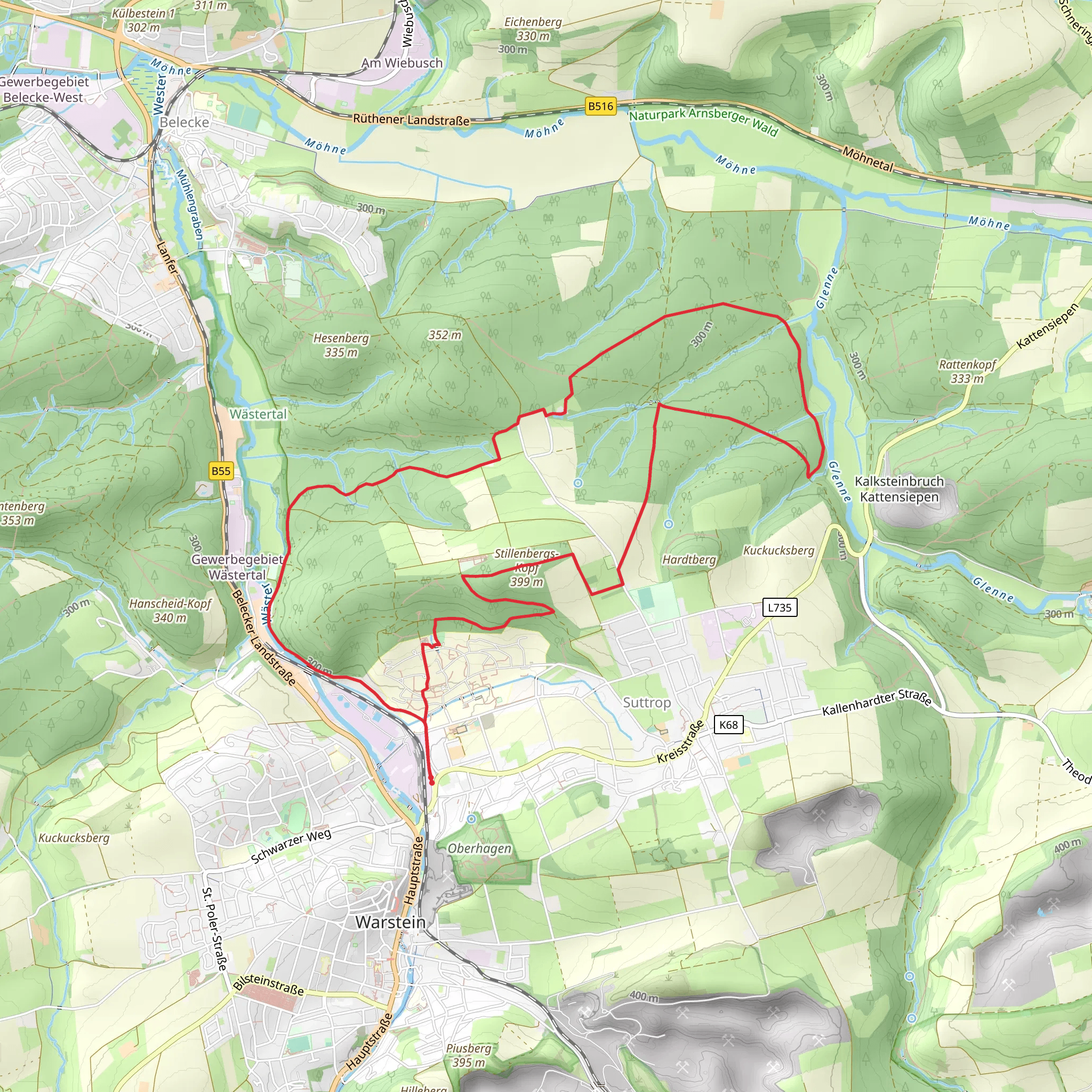 Puddelhammer, Bohnenburg and Stillenbergskopf Loop mobile static map