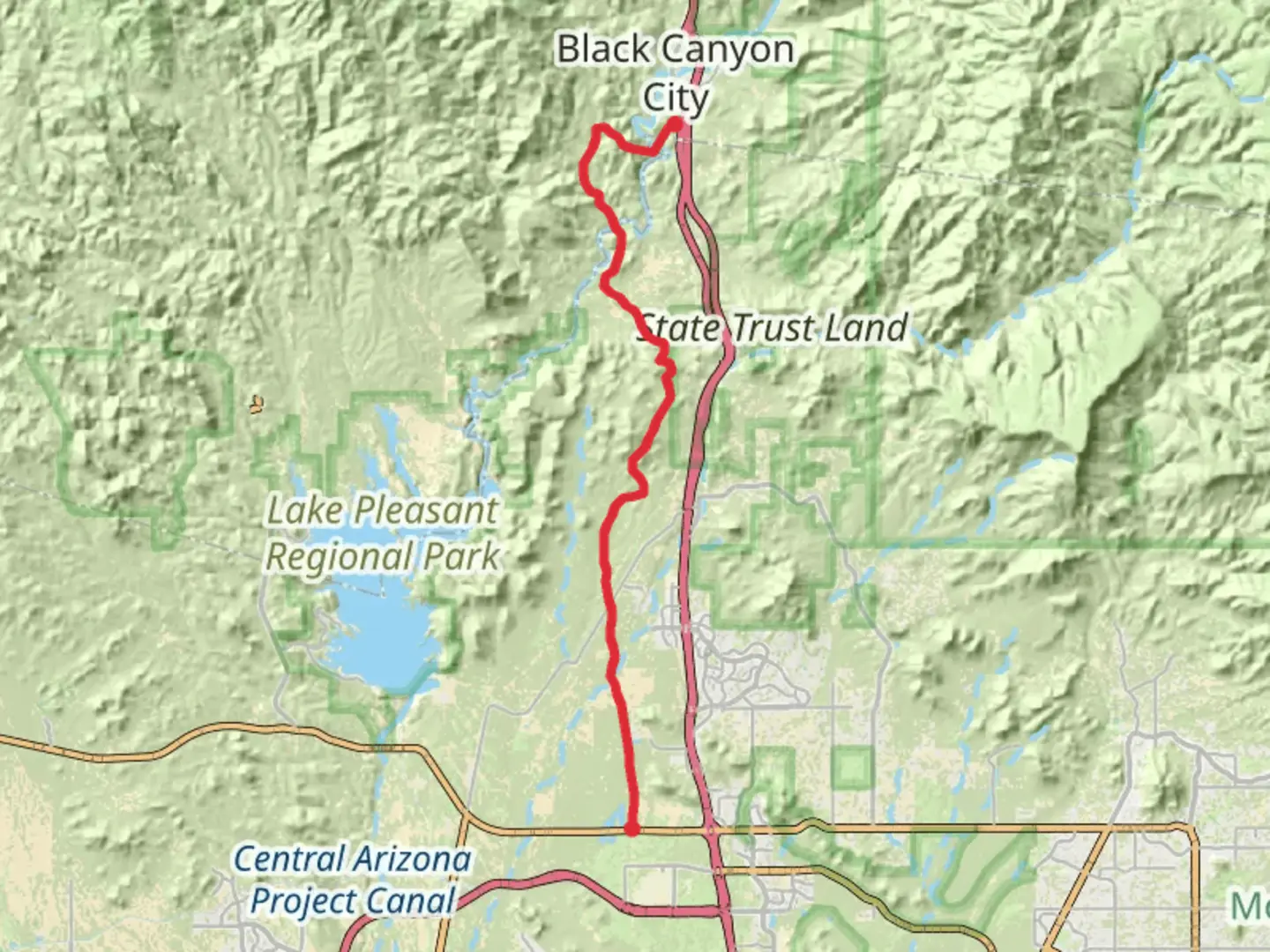 An image depicting the trail Maricopa Trail - Black Canyon Trail and its surrounding area.
