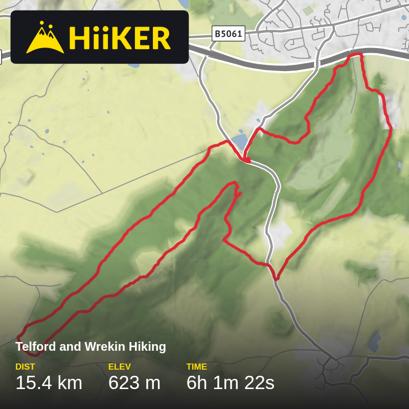 A map preview of the recording Telford and Wrekin Hiking.