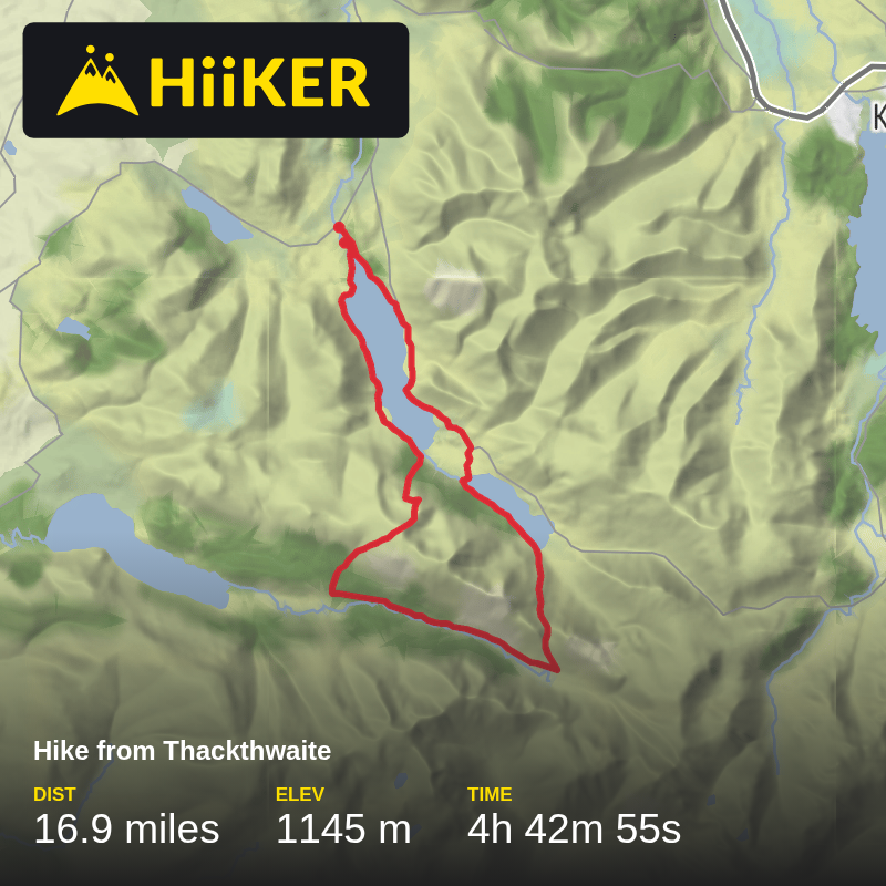A map preview of the recording Hike from Thackthwaite.