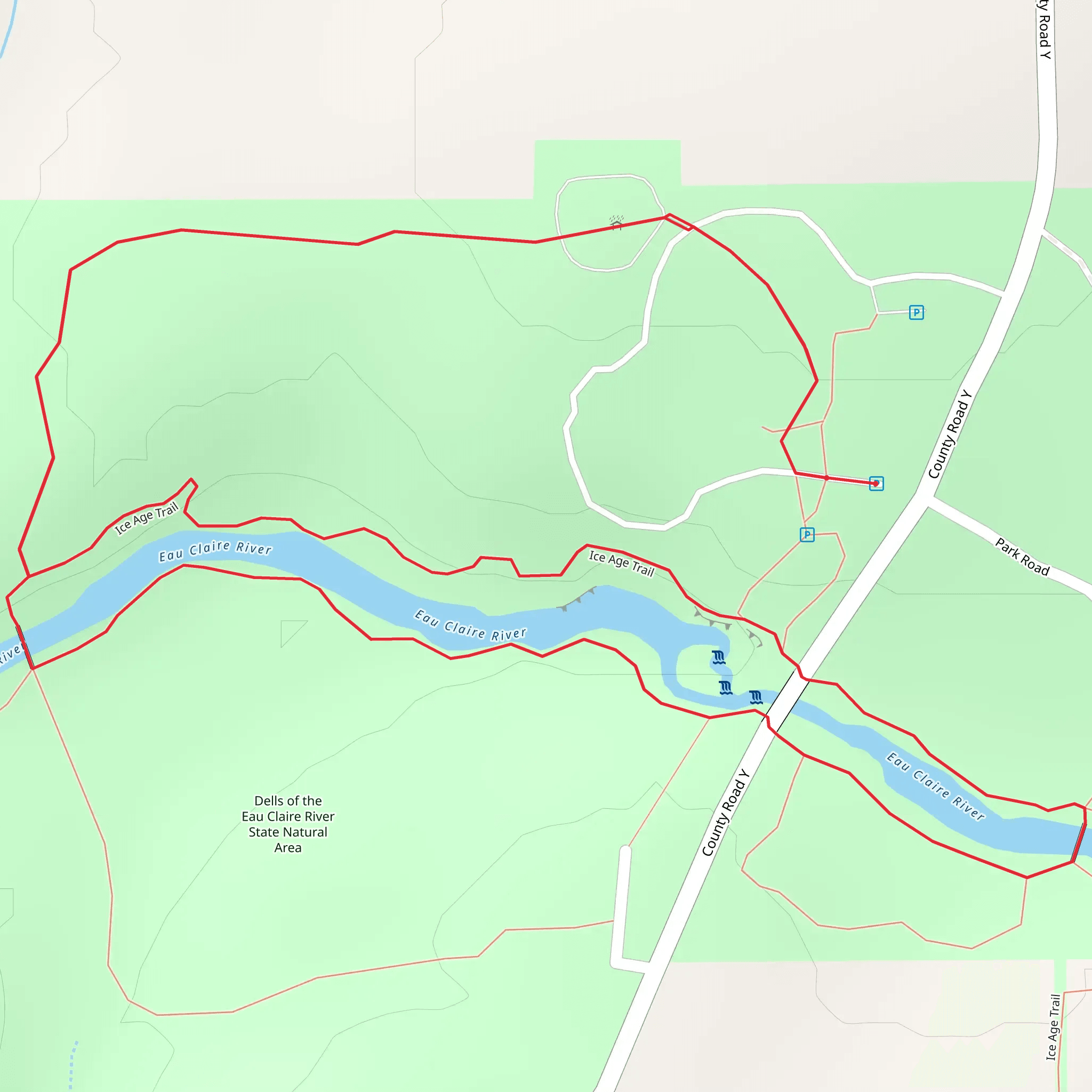 Ice Age Trail and Eau Claire River Loop mobile static map