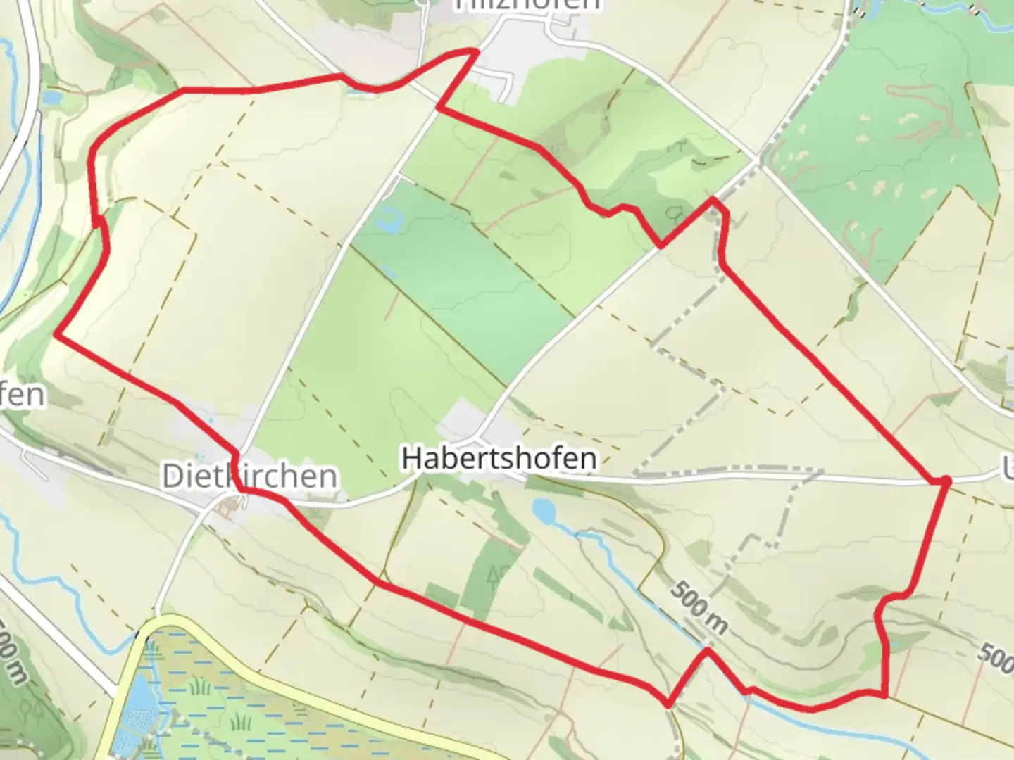 An image depicting the trail Habertshofen Loop and its surrounding area.