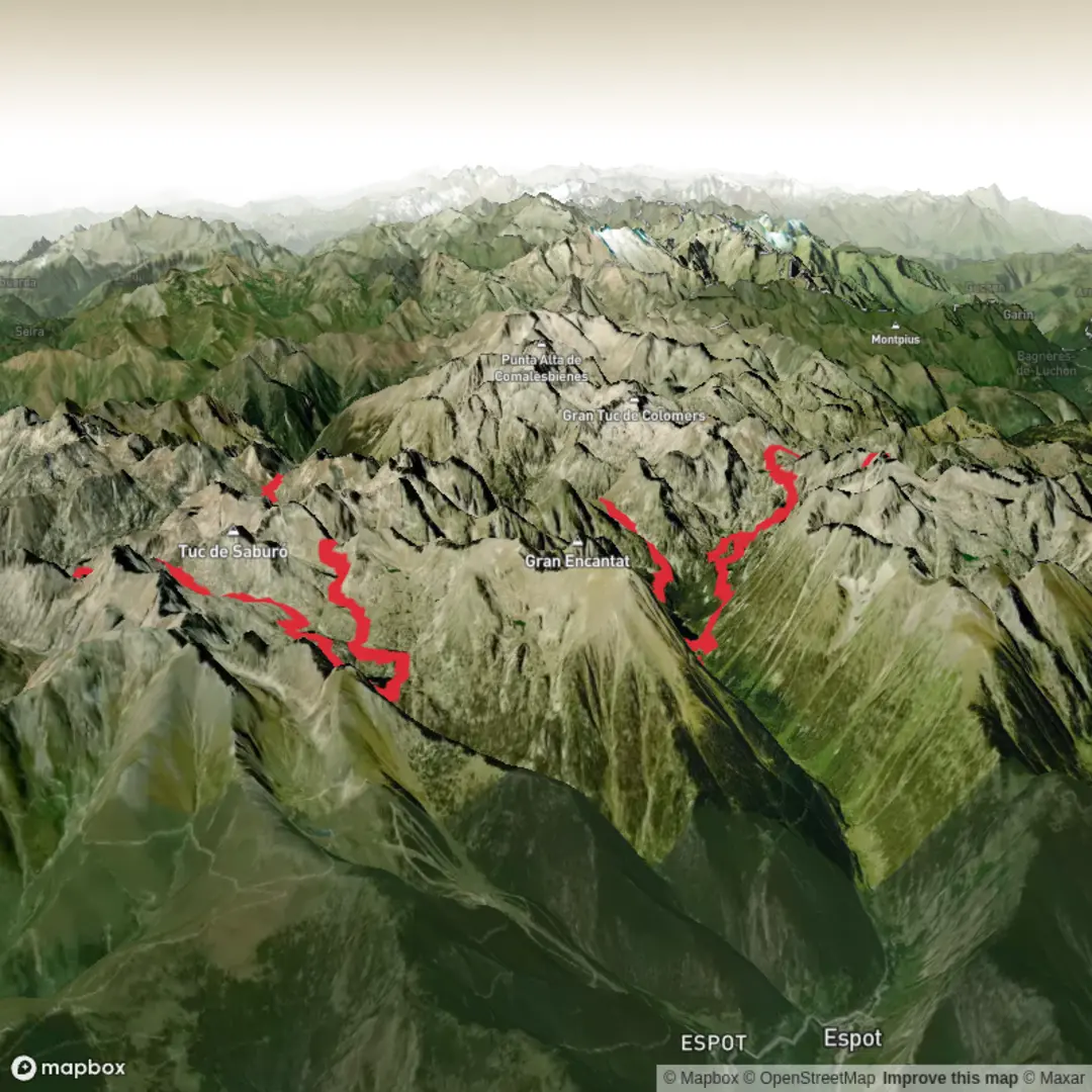 An image depicting the trail Carros de Foc - South and its surrounding area.