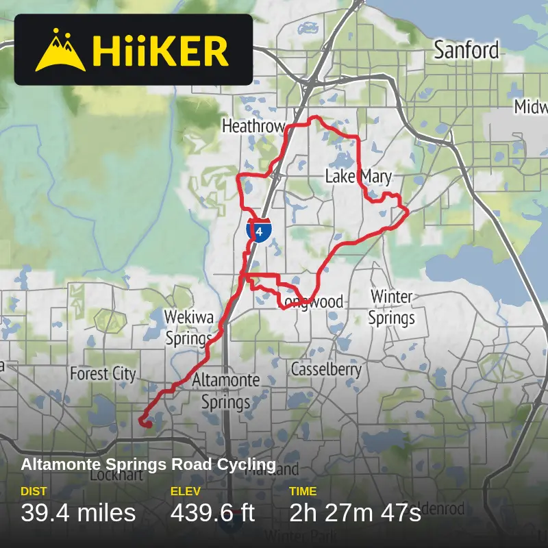 A map preview of the recording Altamonte Springs Road Cycling.