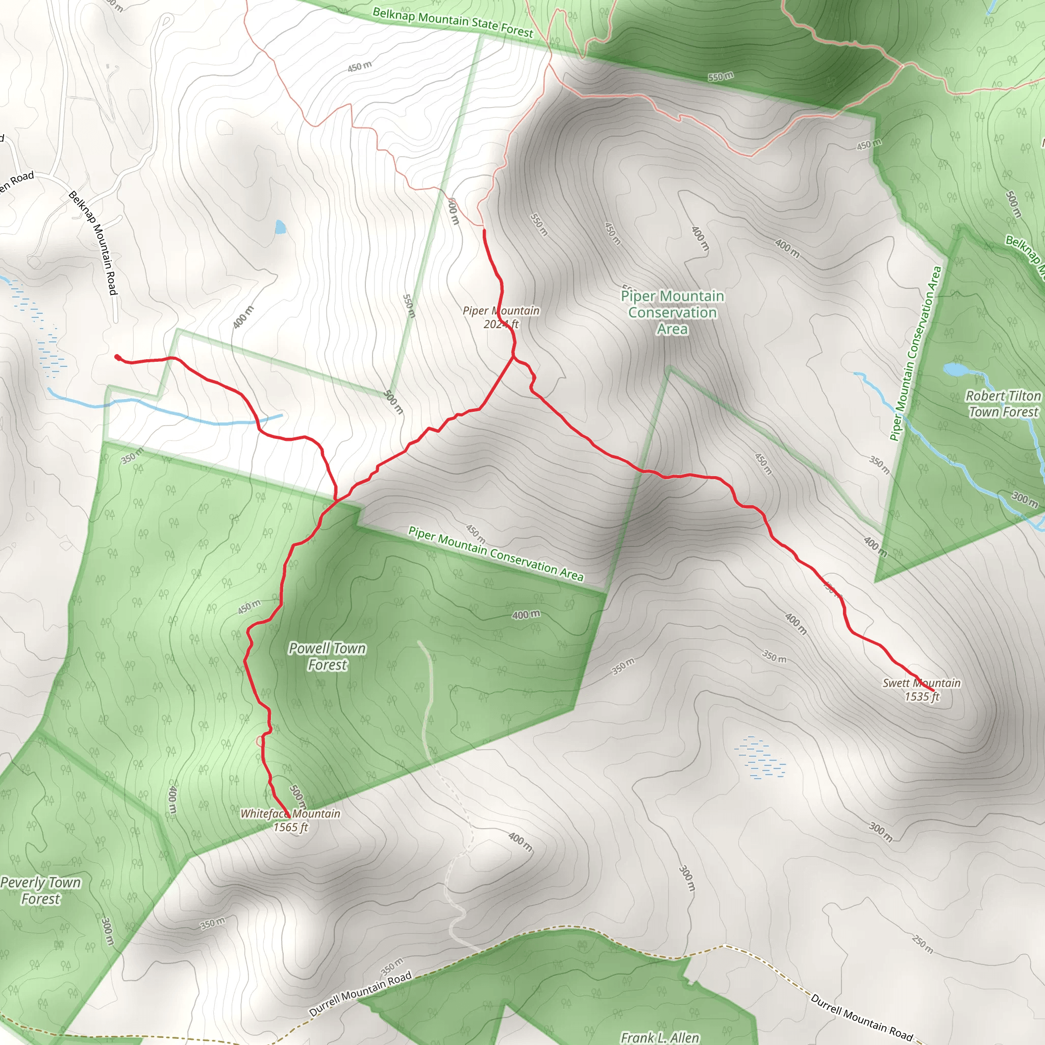 Whiteface Mountain to Swett Mountain to Piper Mountain mobile static map