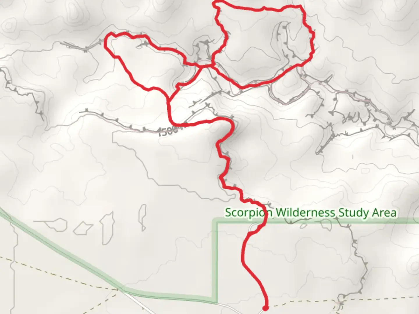 An image depicting the trail Dry Fork Slot Canyon, Peek-a-boo Slot Canyon and Spooky Slot Canyon Loop and its surrounding area.