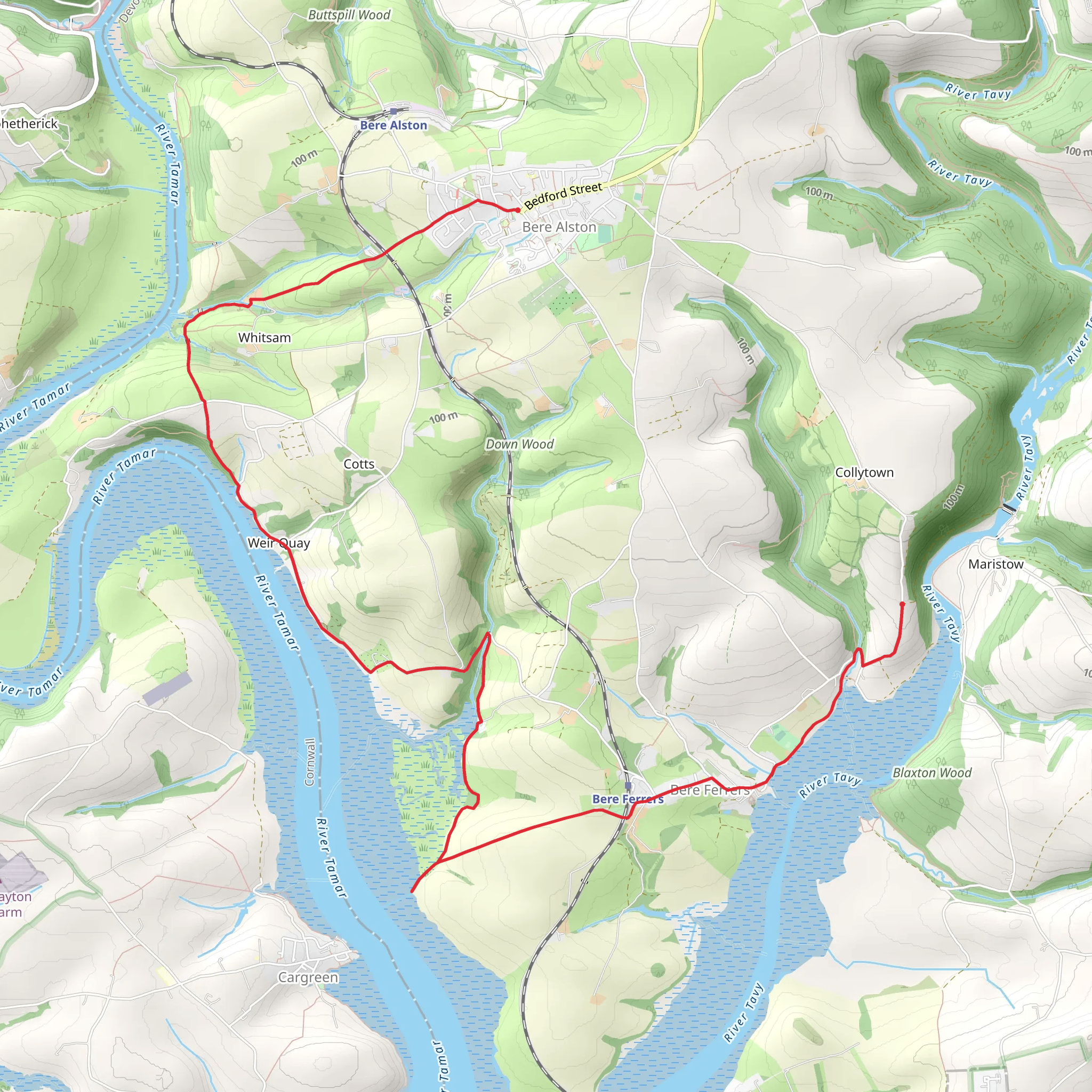 Bere Peninsula via Tamar Valley Discovery Trail mobile static map