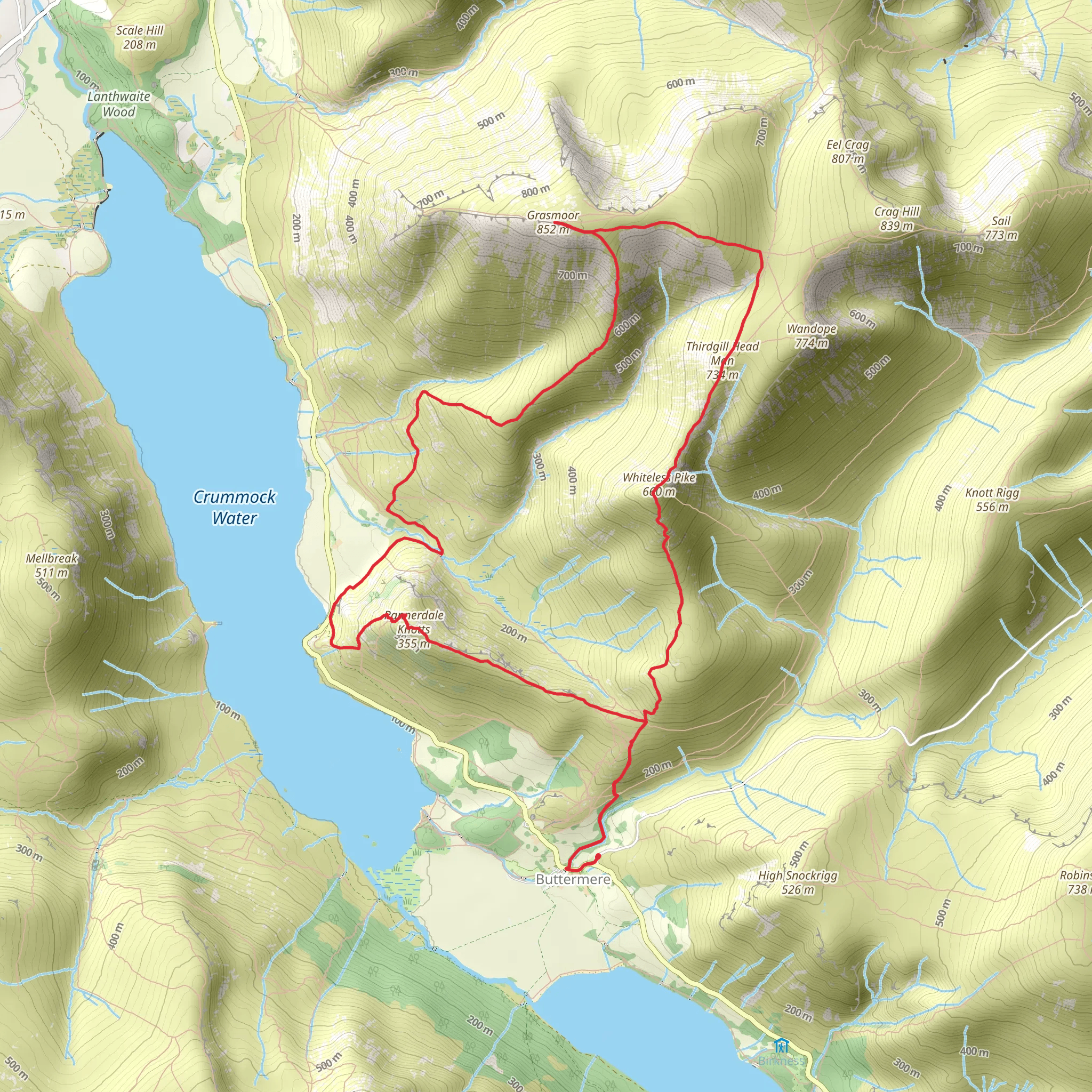 Whiteless Pike, Thirdgill Head Man, Grasmoor and Rannerdale Knotts Loop mobile static map
