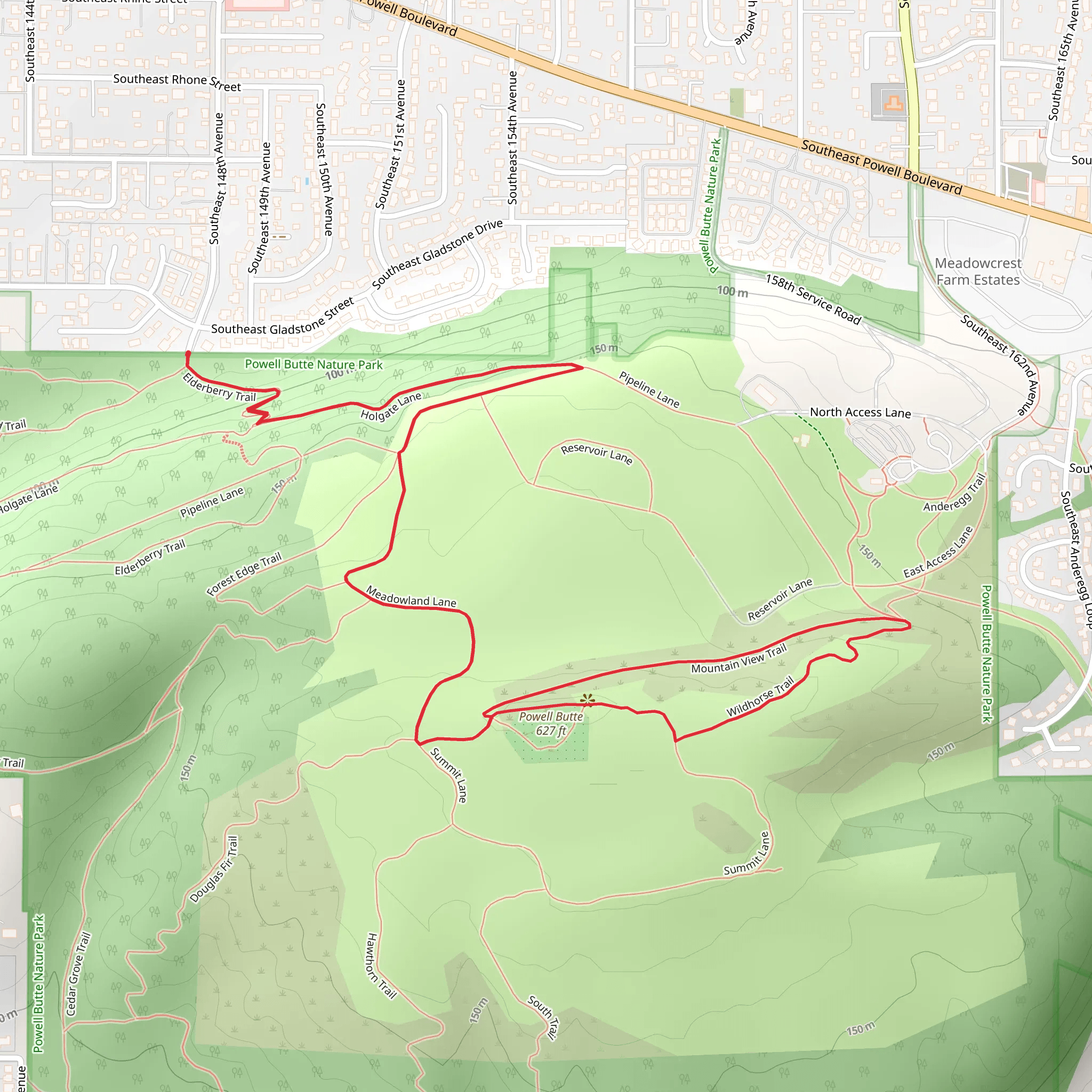 Elderberry, Mountain View and Wildhorse Loop Trail mobile static map