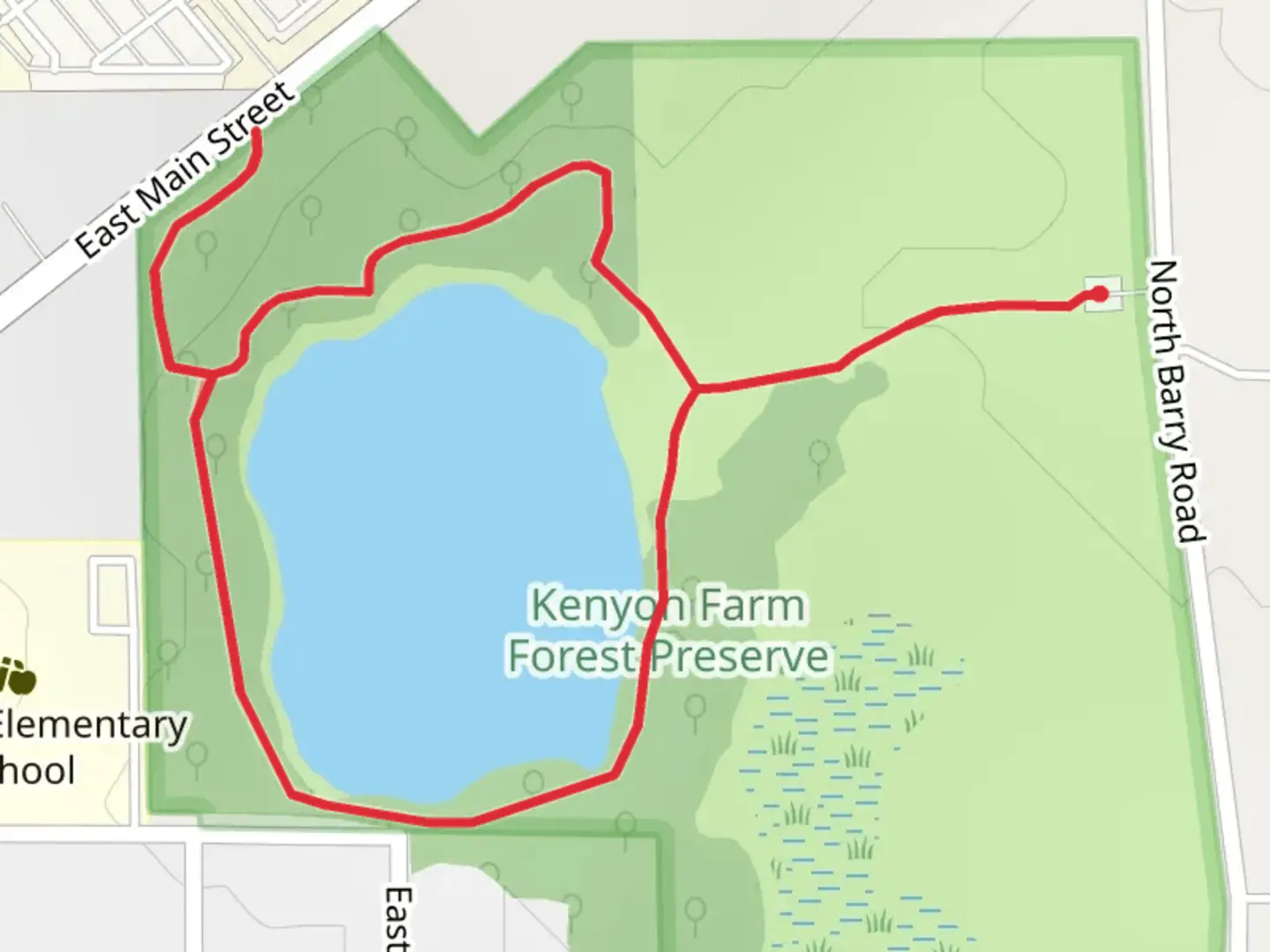 An image depicting the trail North Barry Road Loop and its surrounding area.