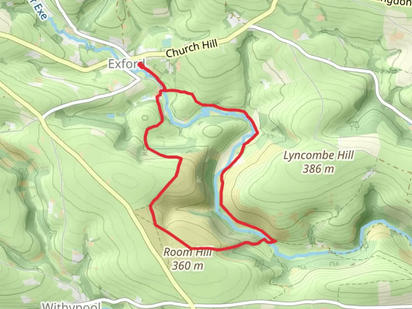 An image depicting the trail Exford Wood and Forest Loop and its surrounding area.