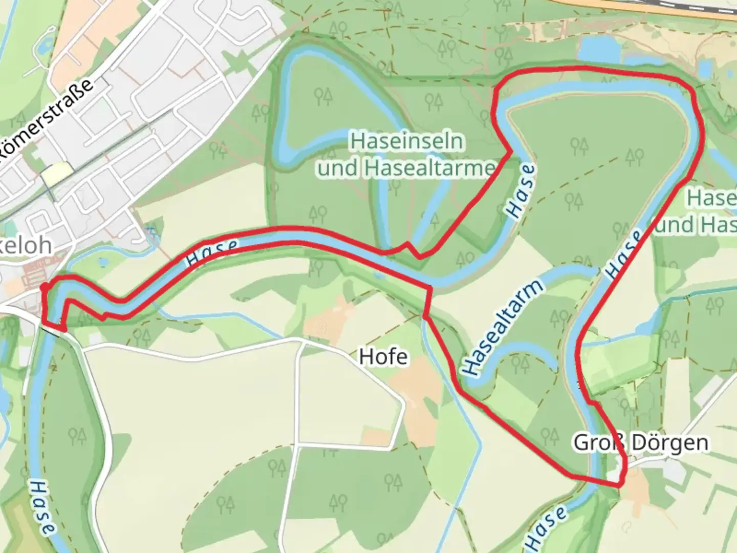 An image depicting the trail Altes Spick and Hase Loop and its surrounding area.
