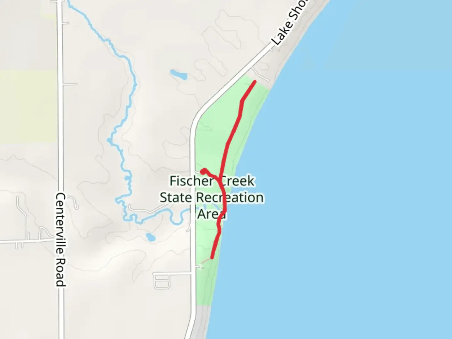 An image depicting the trail Fischer Creek State Recreation Area and its surrounding area.