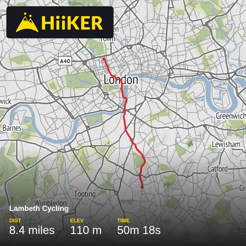 A map preview of the recording Lambeth Cycling.