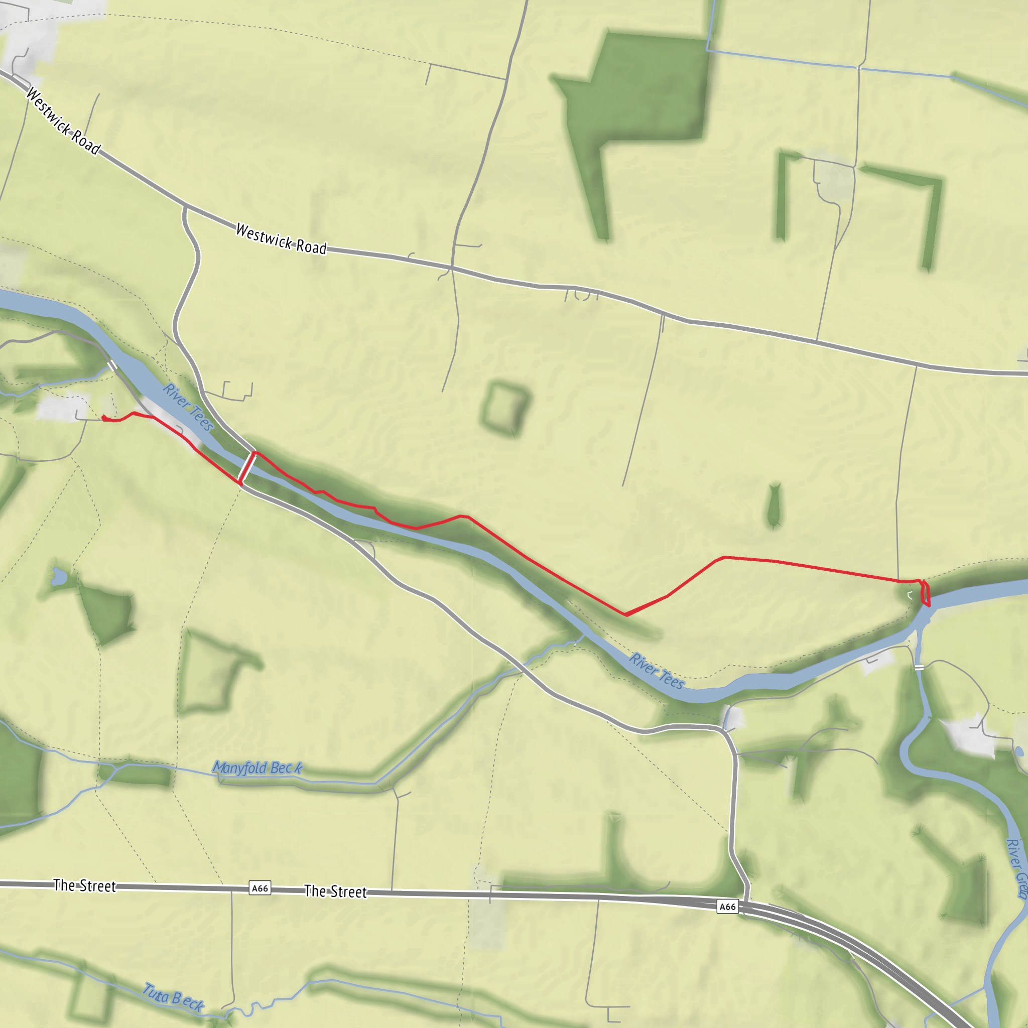 Egglestone Abbey to the Meeting of the Waters North Bank Walk mobile static map